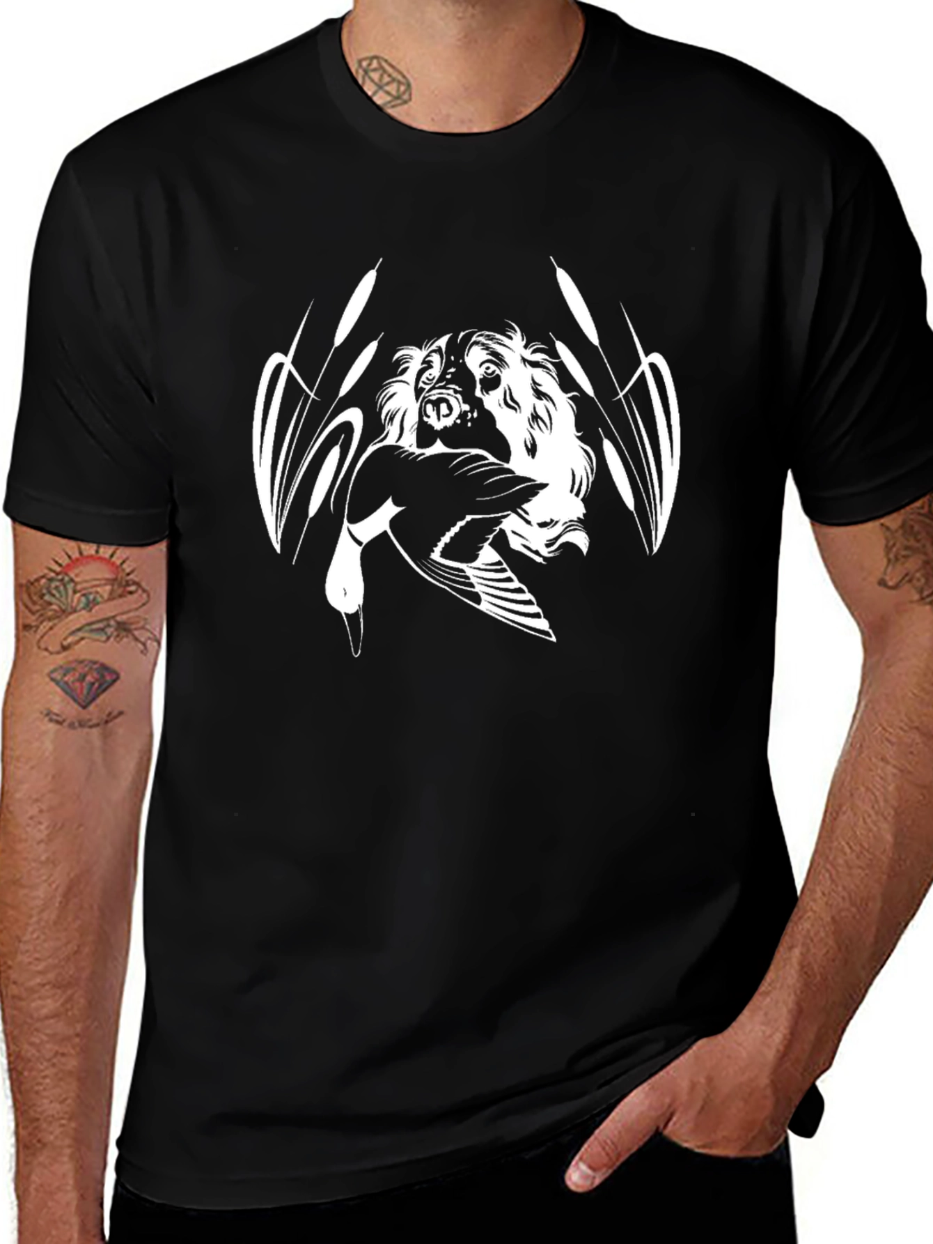 Hunting Dog Graphic T-Shirt - Black Cotton Tee