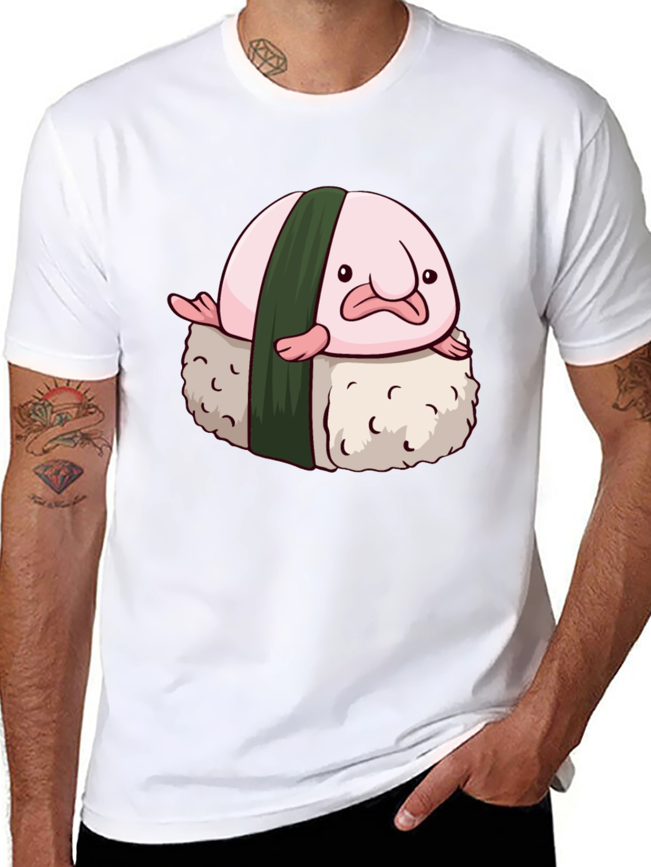 Blobfish Sushi Graphic Tee - Black Cotton Blend