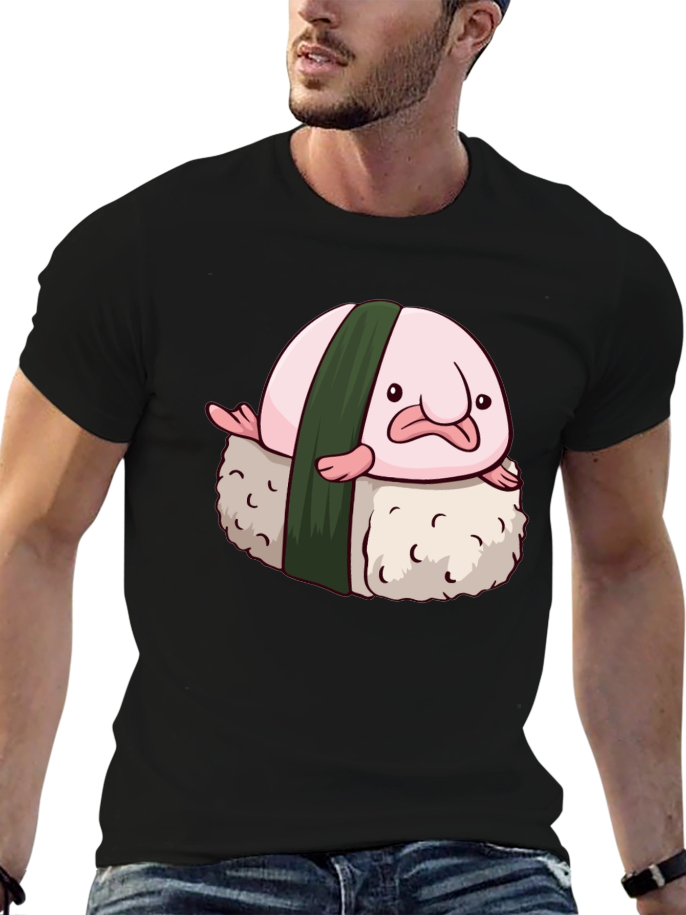 Blobfish Sushi Graphic Tee - Black Cotton Blend
