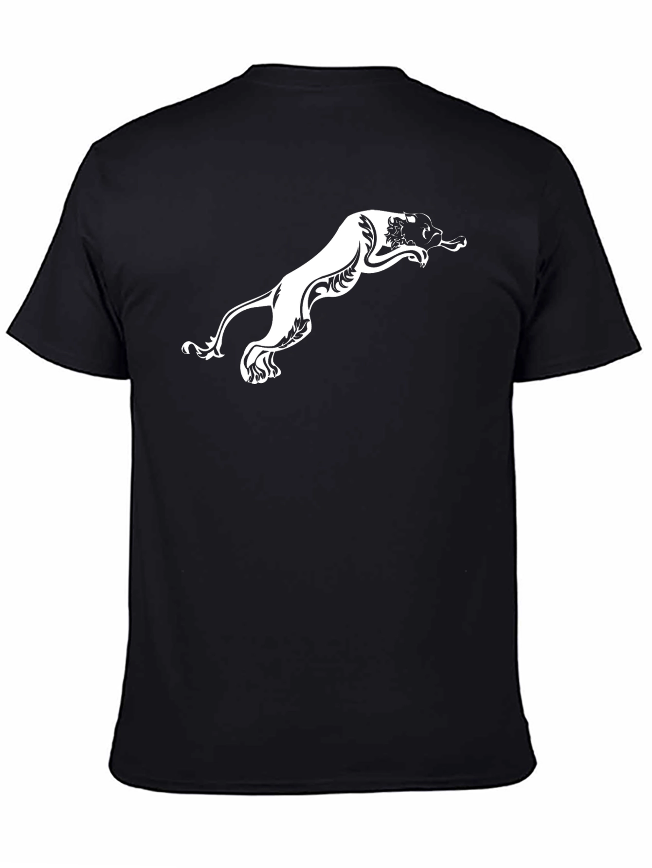 Mens Black T-Shirt with White Panther Design