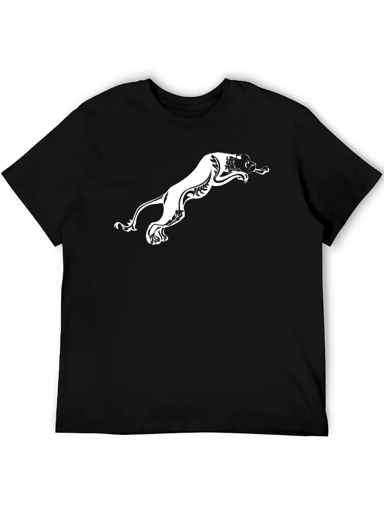 Mens Black T-Shirt with White Panther Design