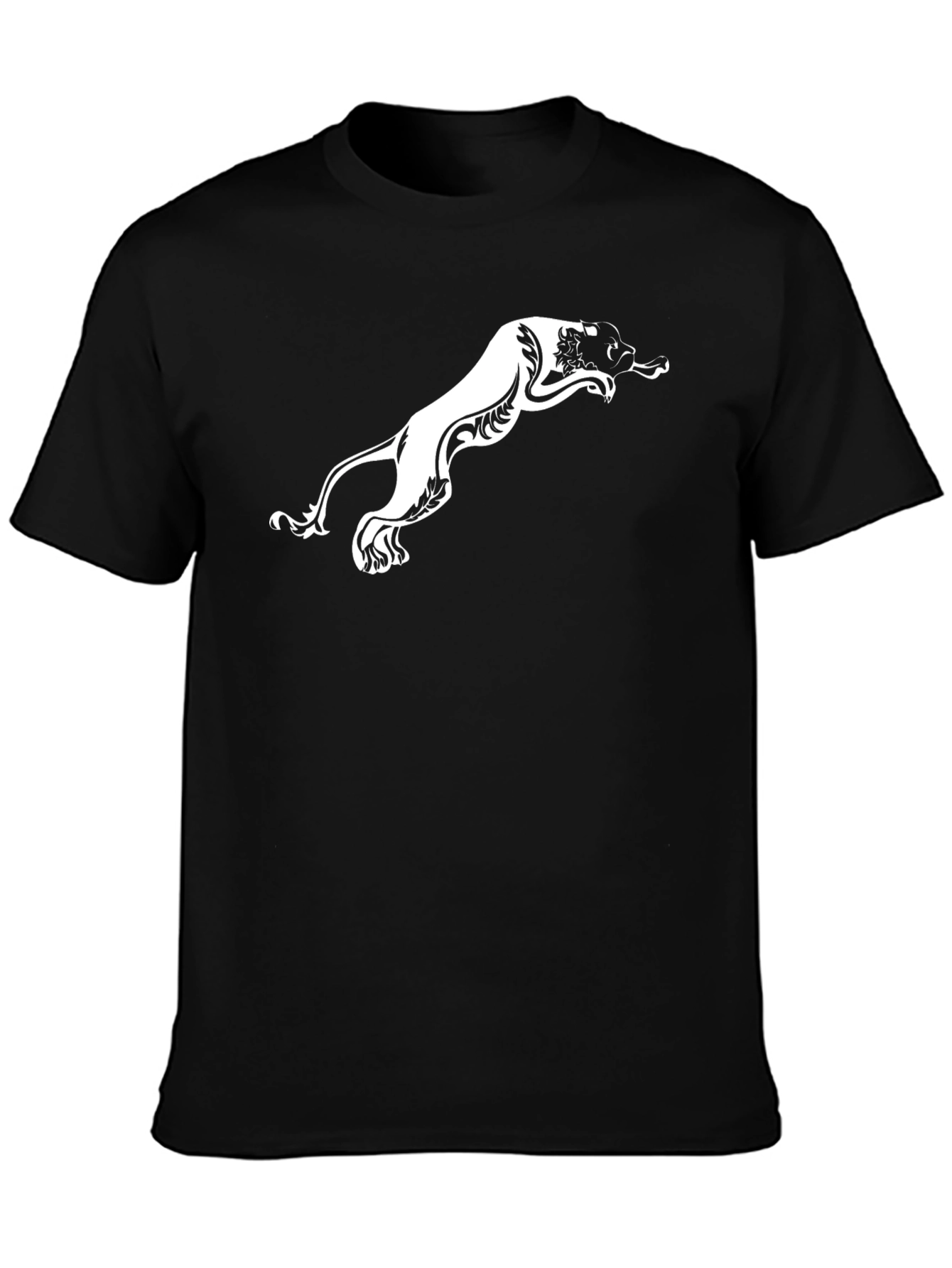 Mens Black T-Shirt with White Panther Design