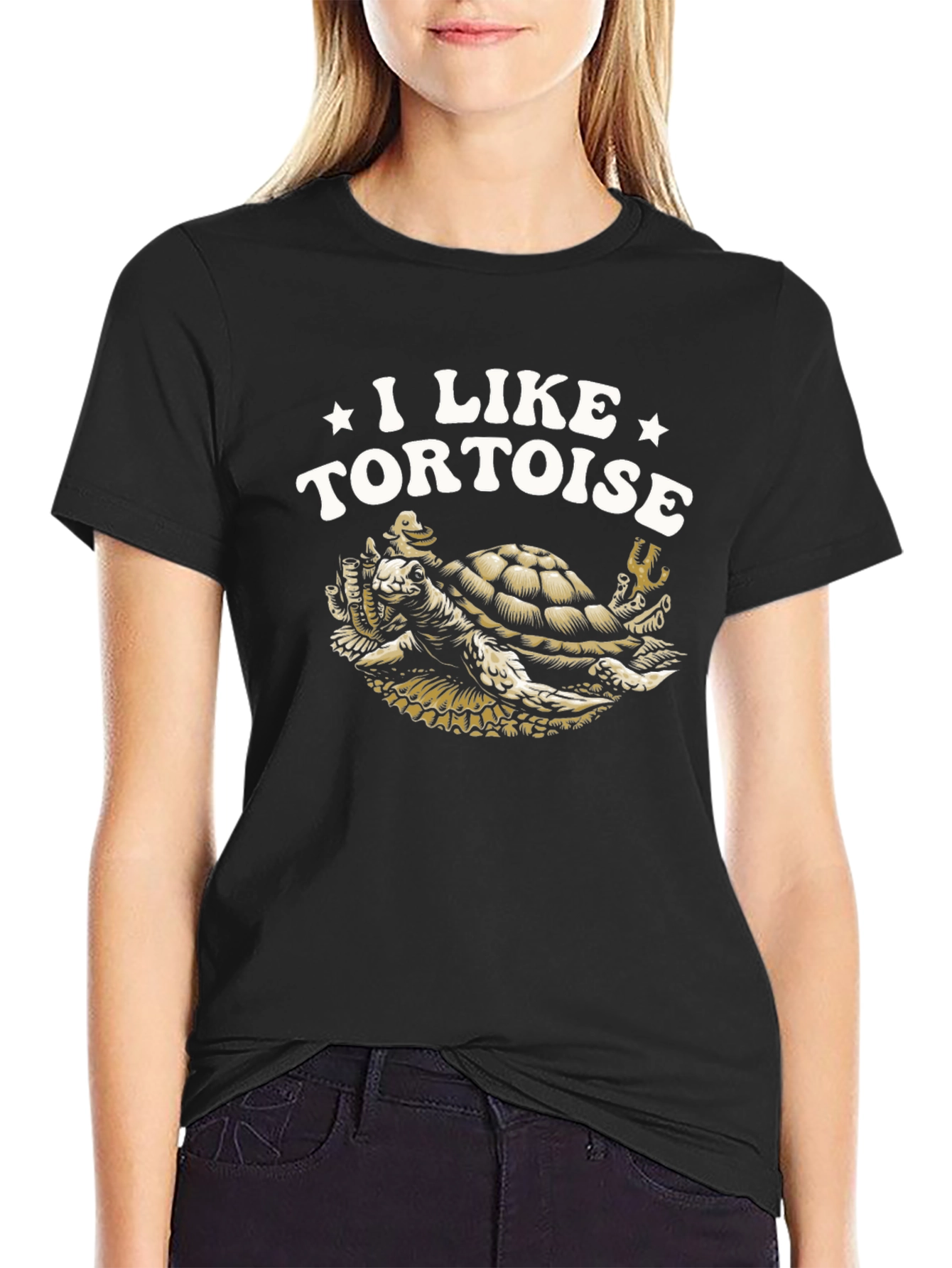 I Like Tortoise Black Cotton T-Shirt