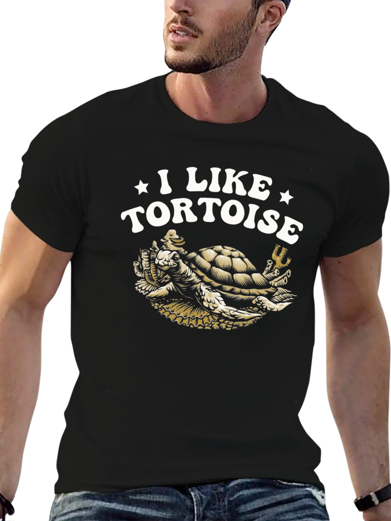 I Like Tortoise Black Cotton T-Shirt