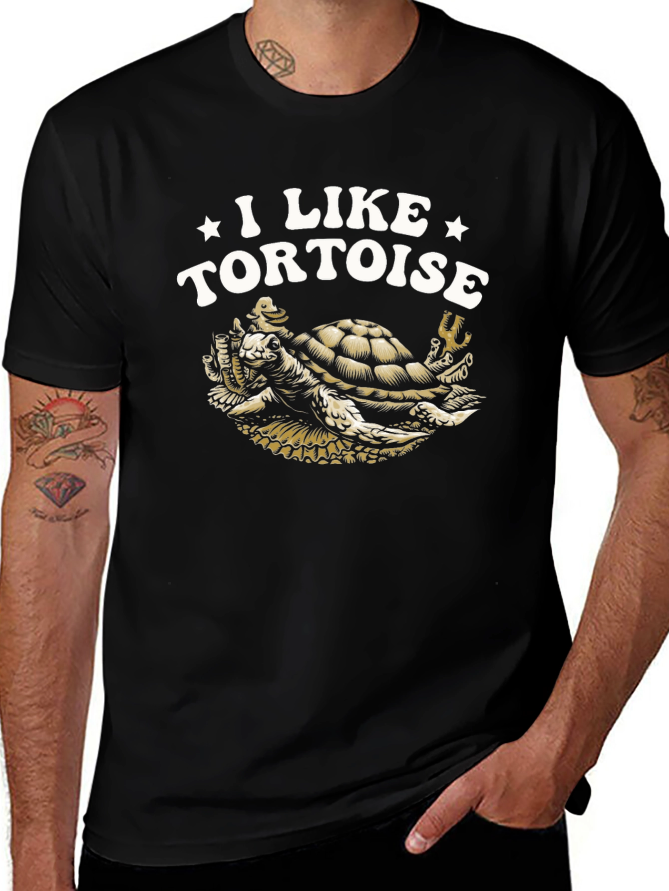 I Like Tortoise Black Cotton T-Shirt