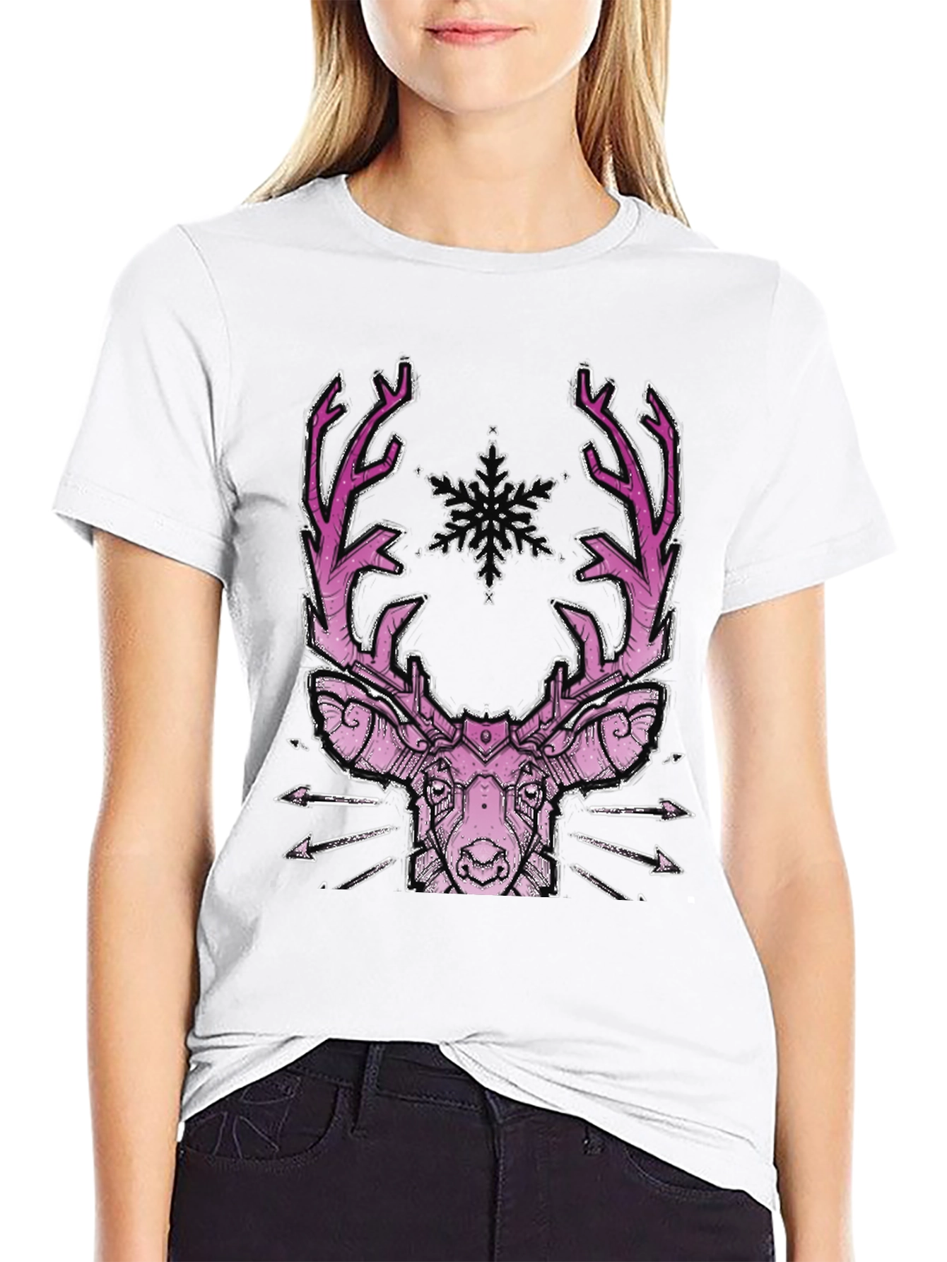 Geometric Deer Graphic Tee - Black