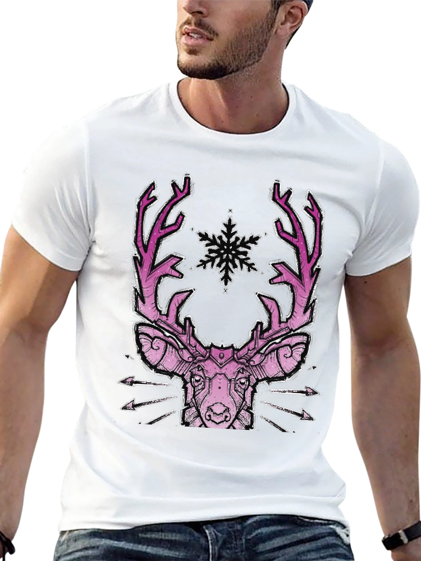 Geometric Deer Graphic Tee - Black