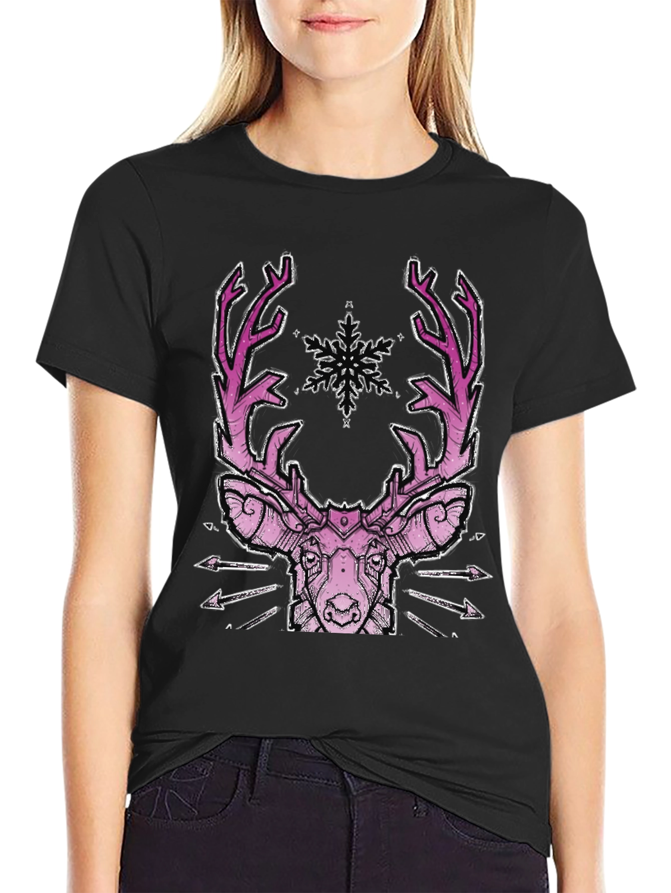 Geometric Deer Graphic Tee - Black