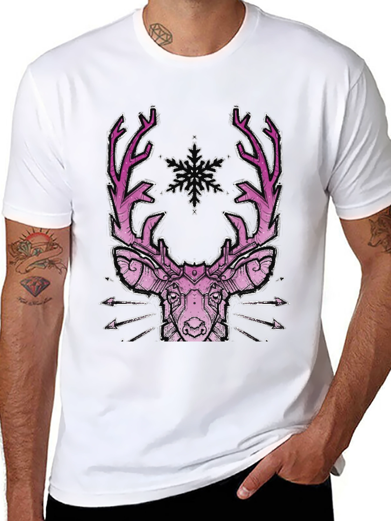Geometric Deer Graphic Tee - Black