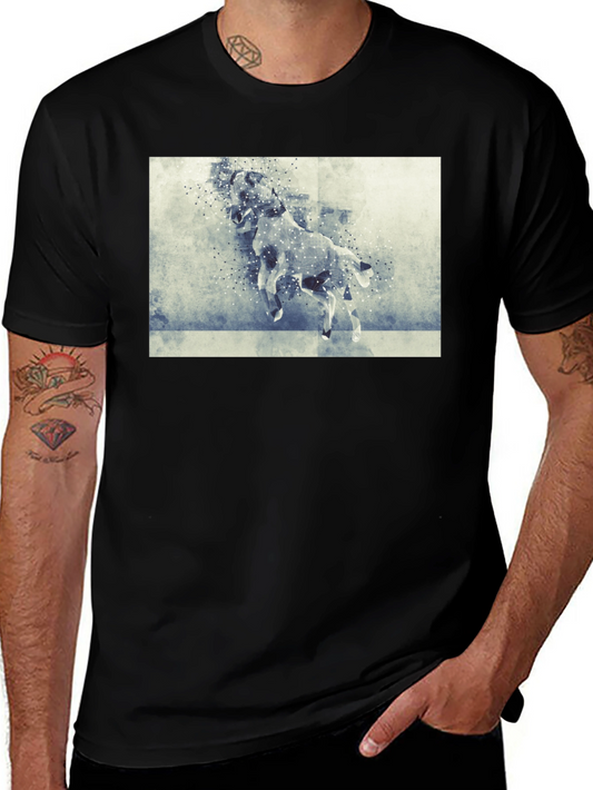 Abstract Horse Graphic Tee - Black Cotton Comfort