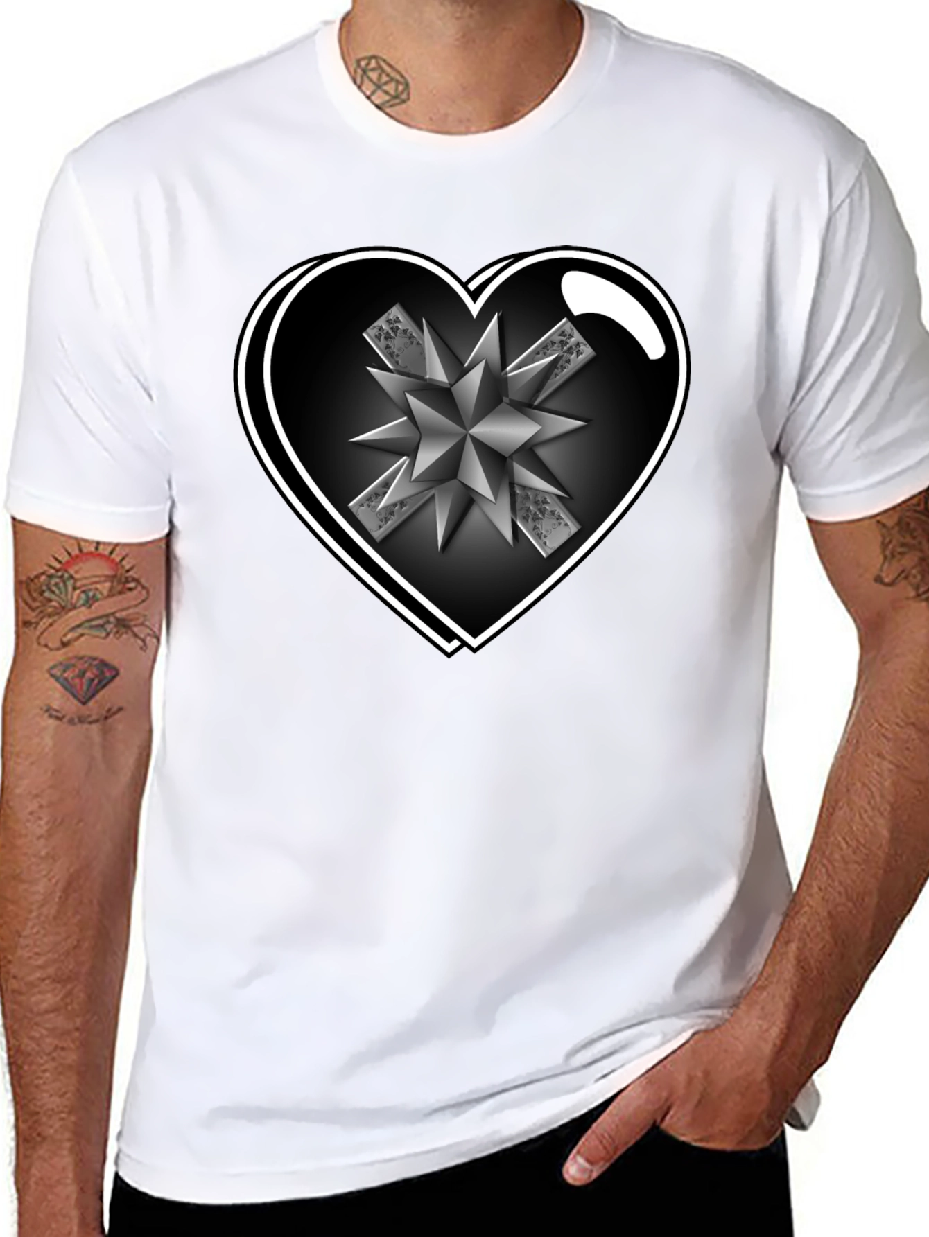 Heart Starburst Mens Black T-Shirt