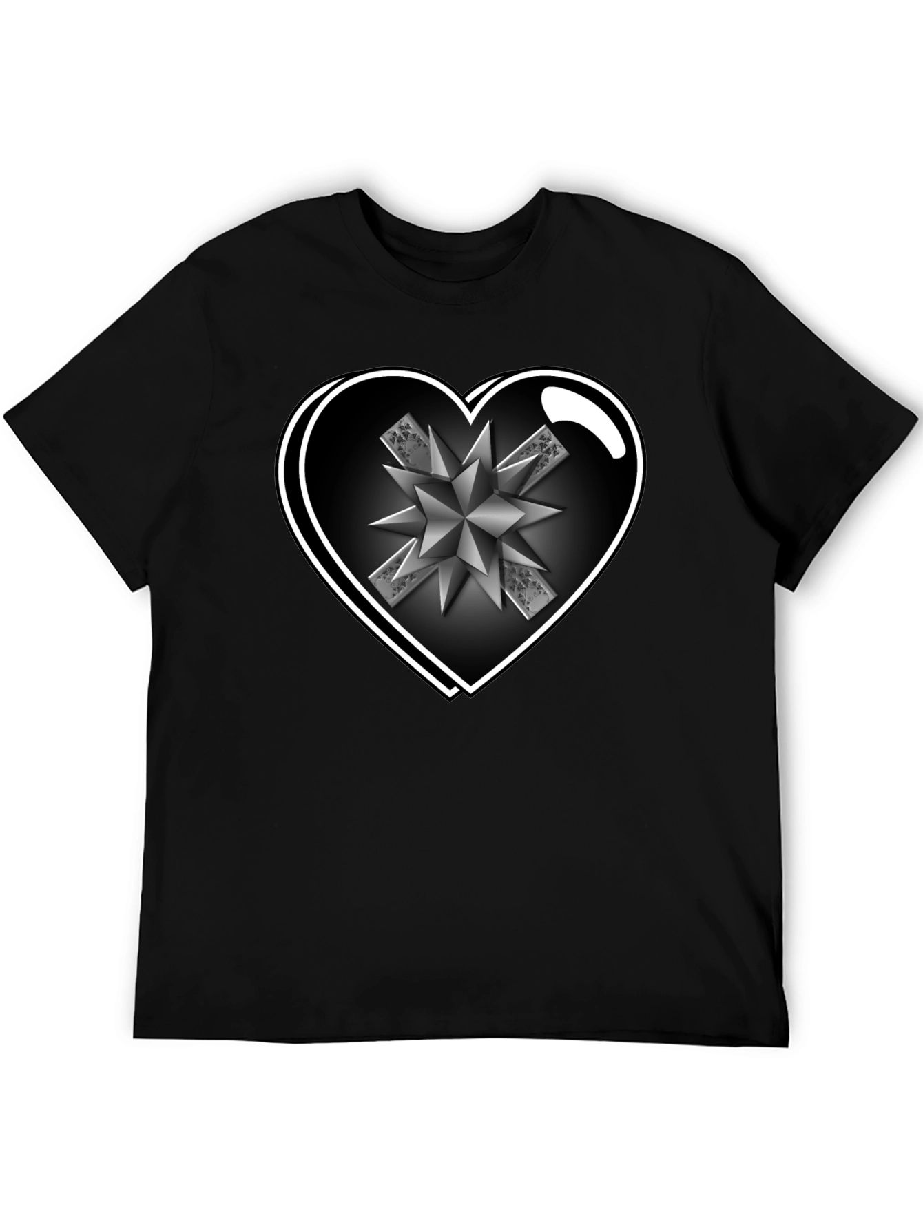 Heart Starburst Mens Black T-Shirt