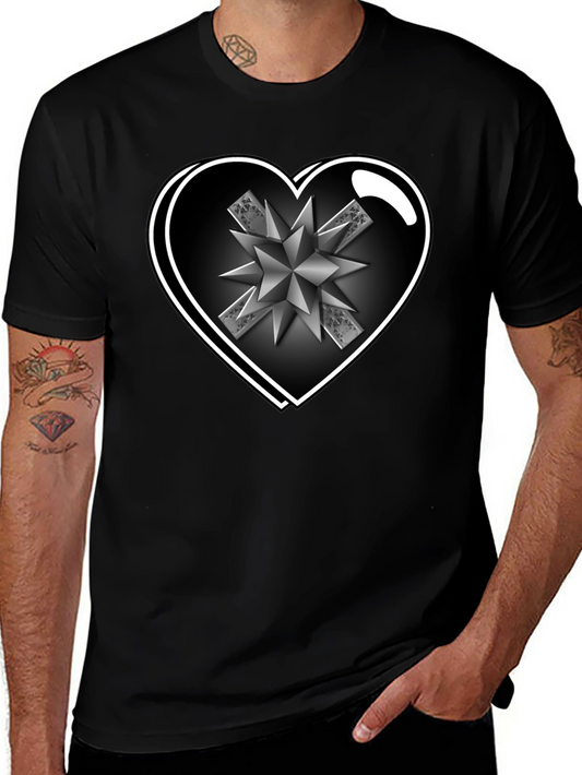 Heart Starburst Mens Black T-Shirt