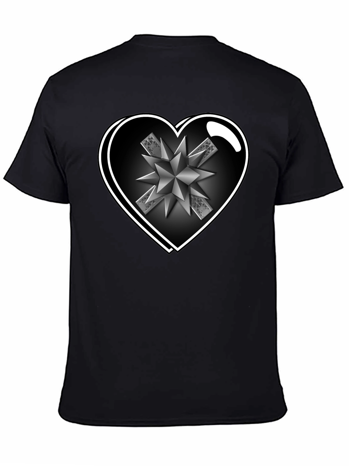 Heart Starburst Mens Black T-Shirt