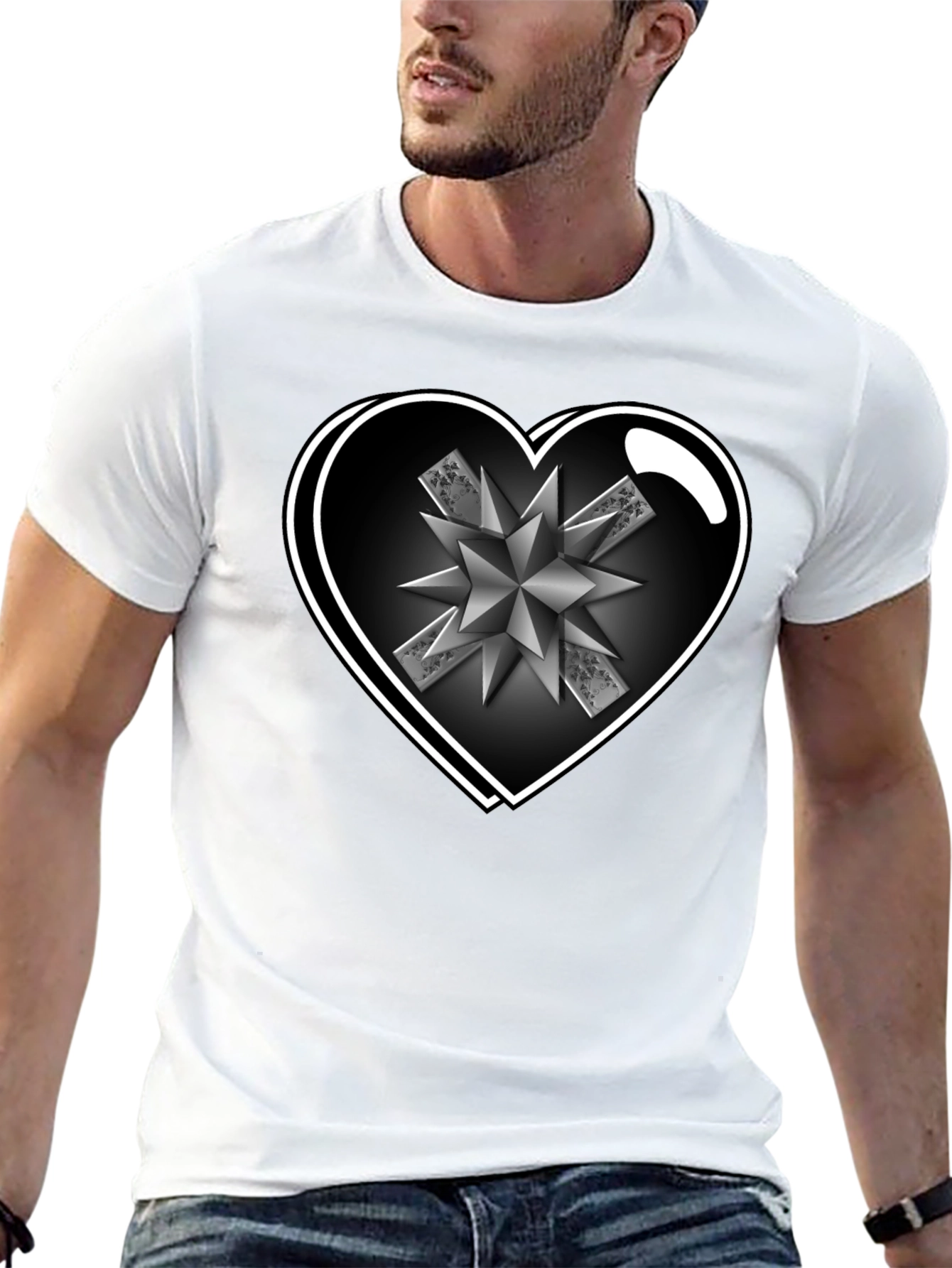Heart Starburst Mens Black T-Shirt