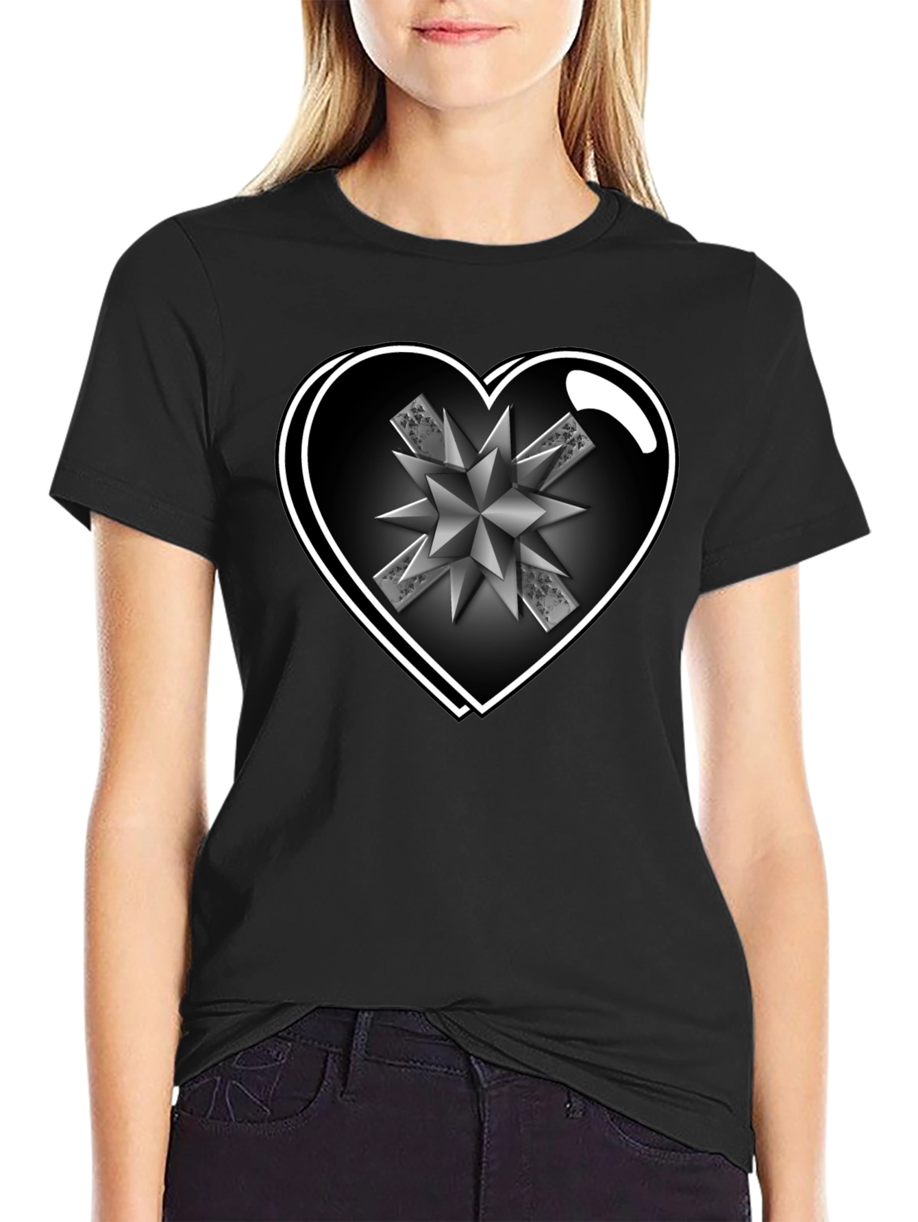 Heart Starburst Mens Black T-Shirt