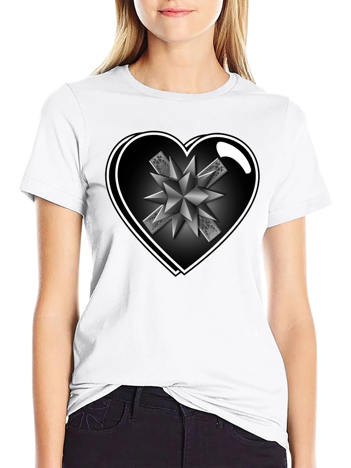 Heart Starburst Mens Black T-Shirt