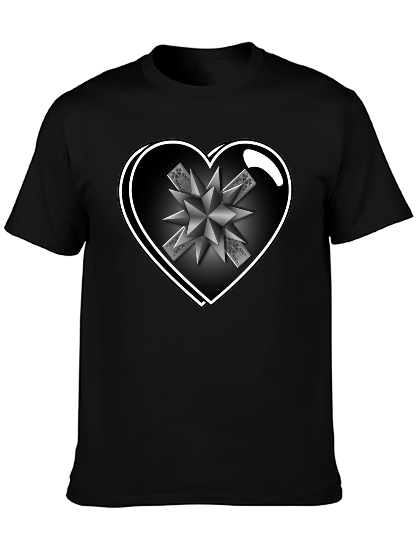 Heart Starburst Mens Black T-Shirt