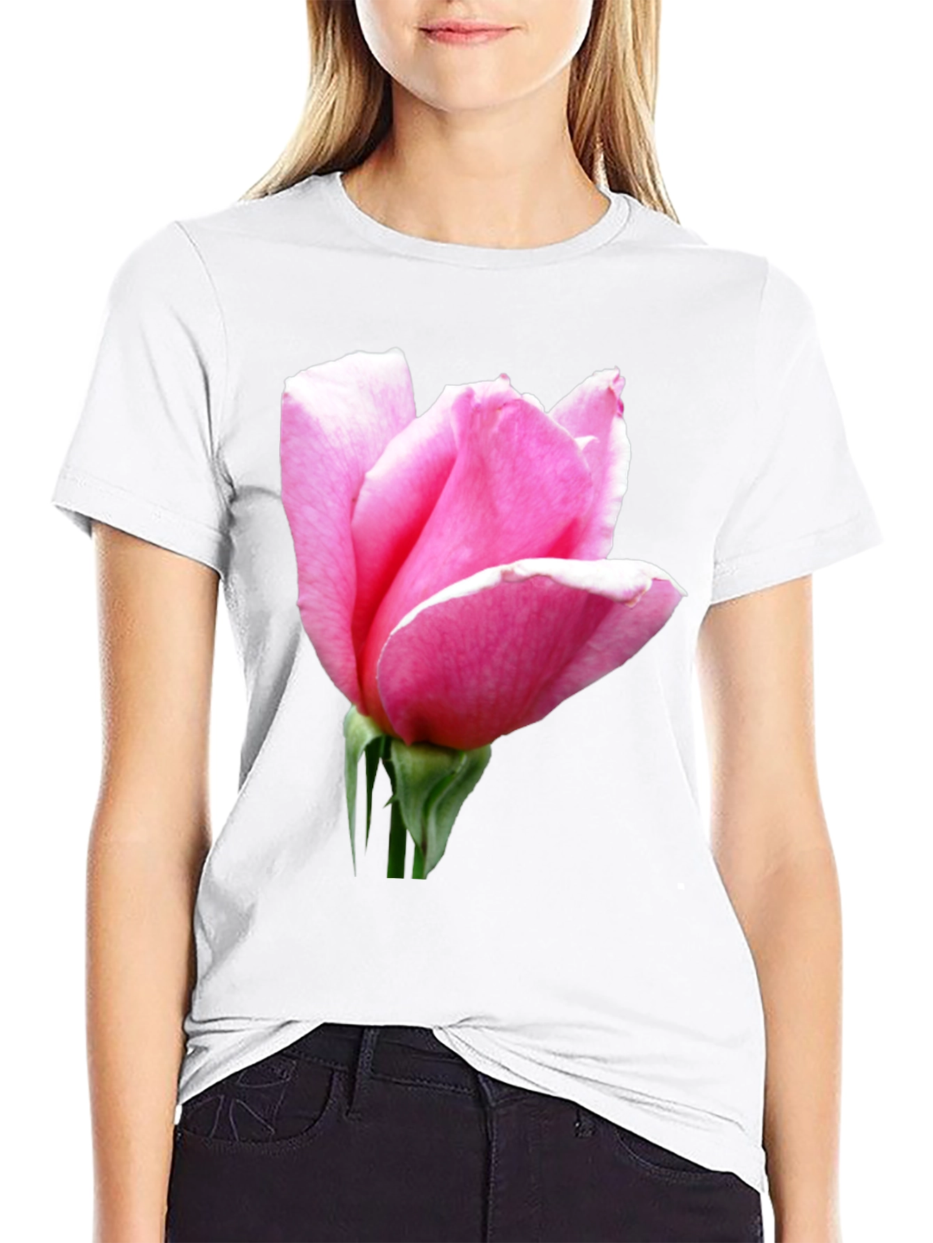 Pink Rose Graphic Tee - Soft Cotton Blend