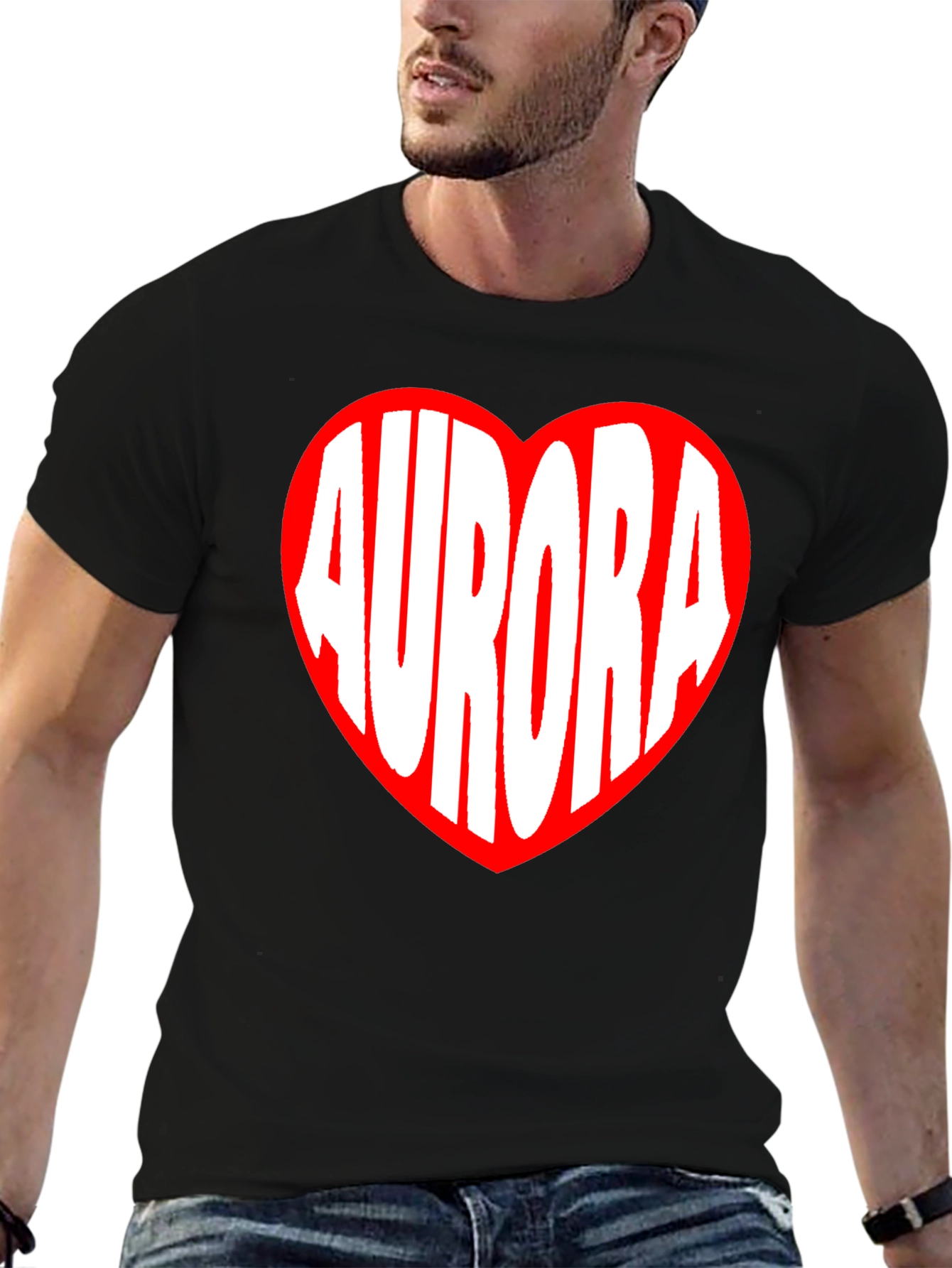 Aurora Heart Graphic Tee - Black Cotton T-Shirt