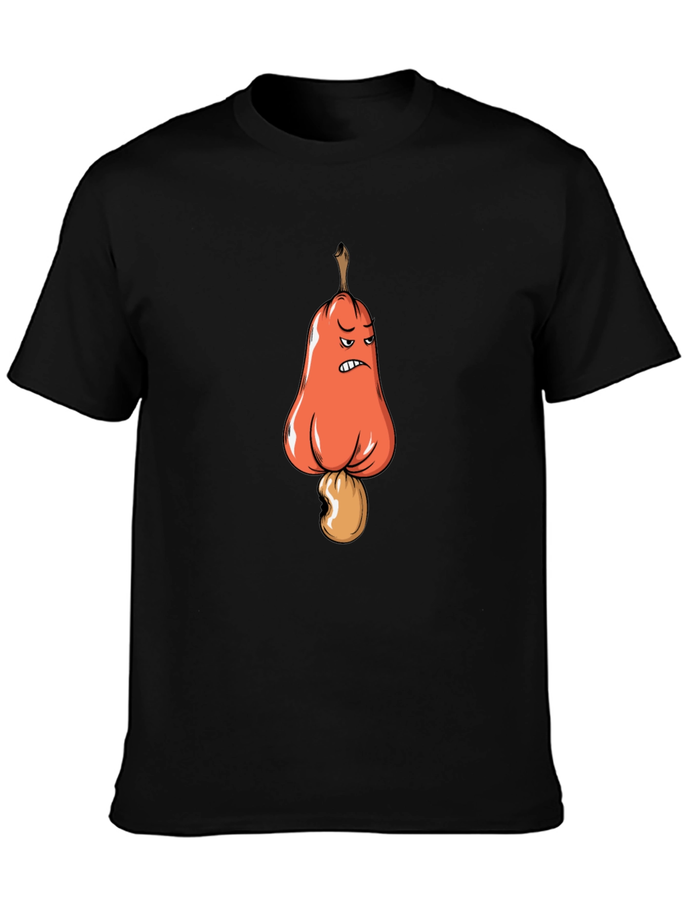 Angry Cashew Cartoon Graphic Black T-Shirt