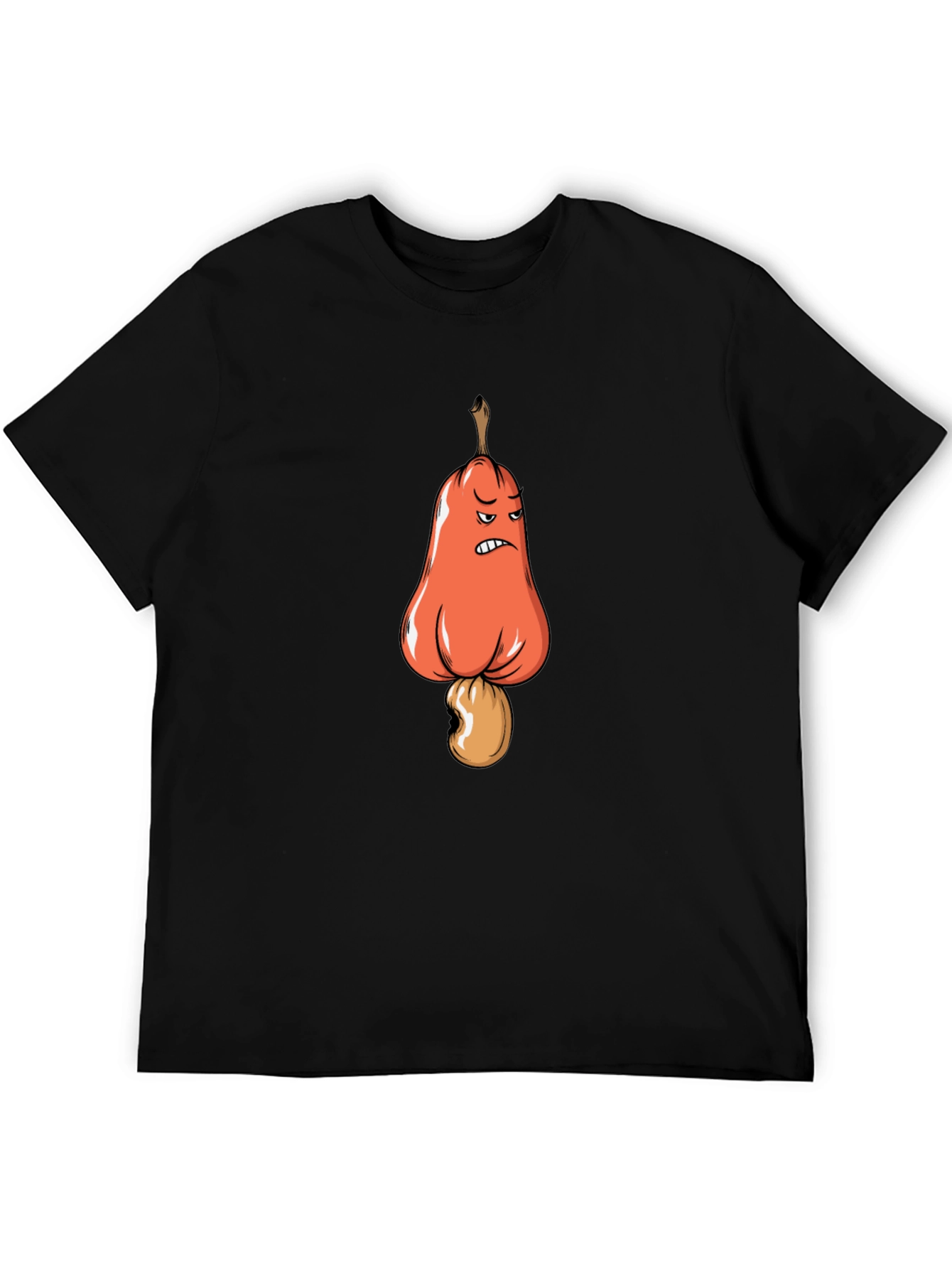 Angry Cashew Cartoon Graphic Black T-Shirt