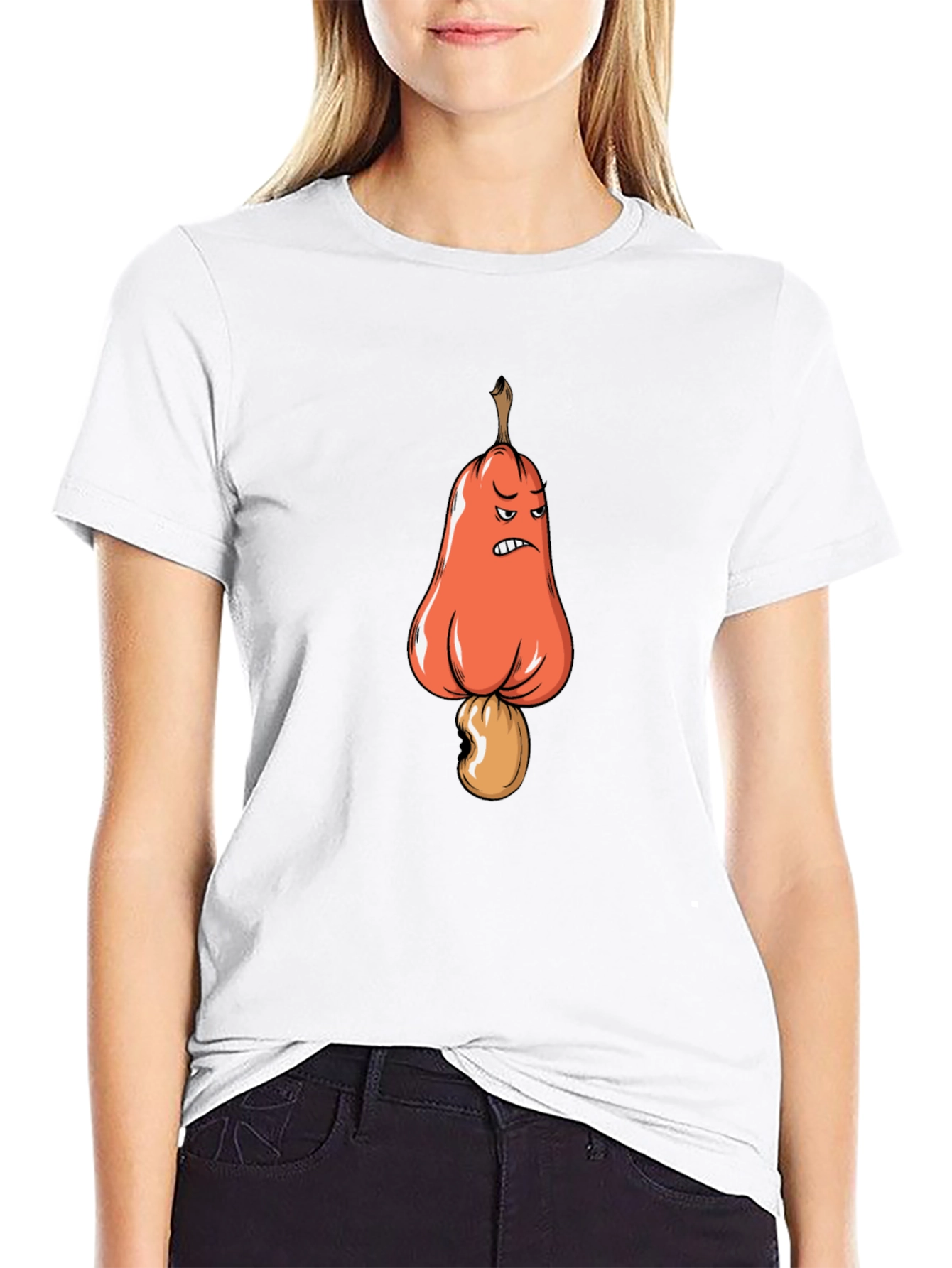 Angry Cashew Cartoon Graphic Black T-Shirt