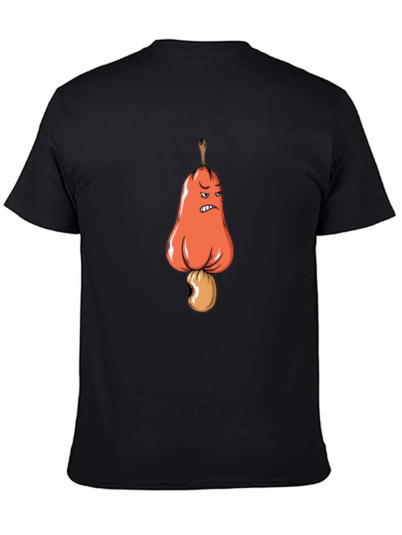 Angry Cashew Cartoon Graphic Black T-Shirt