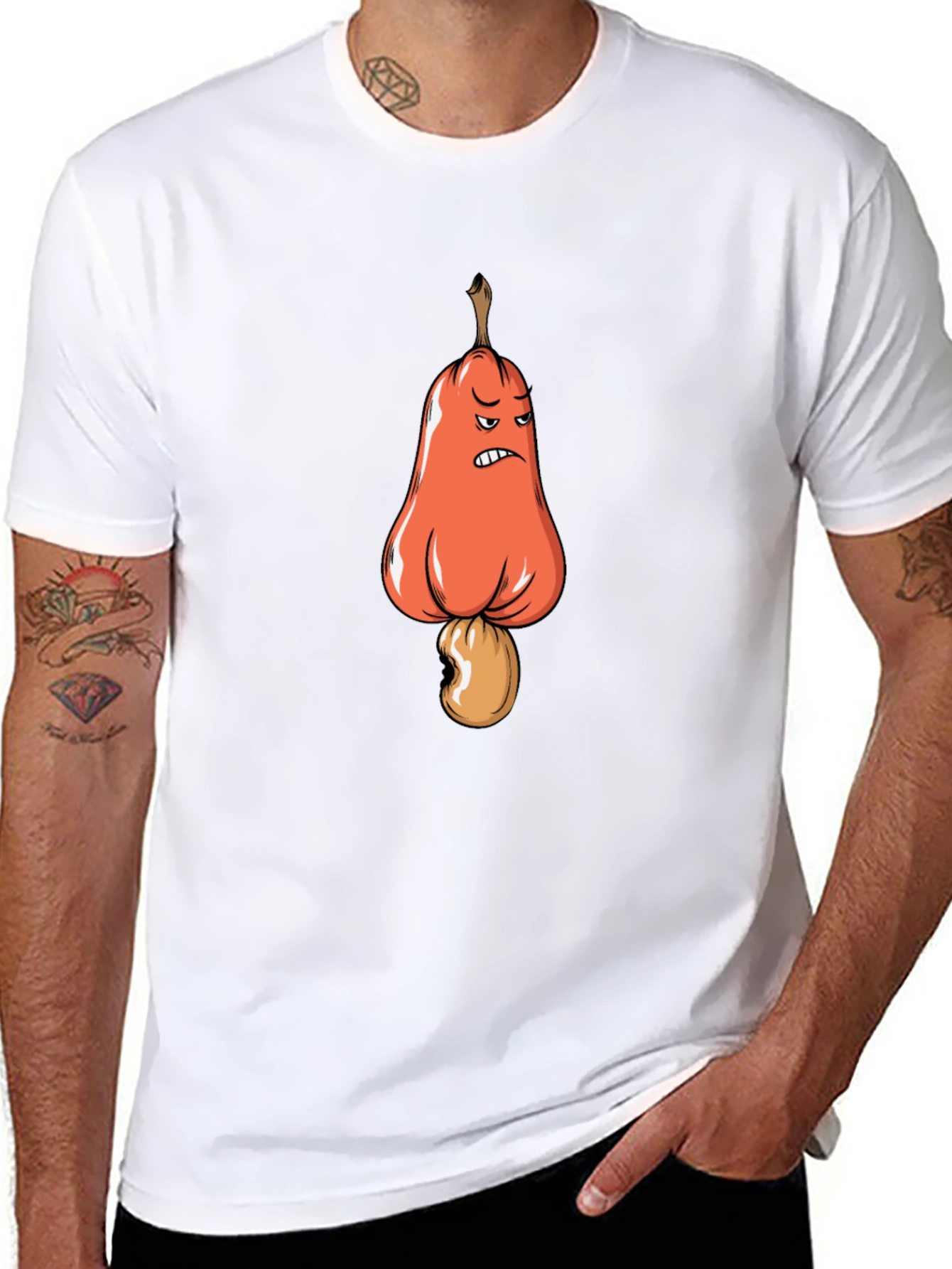 Angry Cashew Cartoon Graphic Black T-Shirt