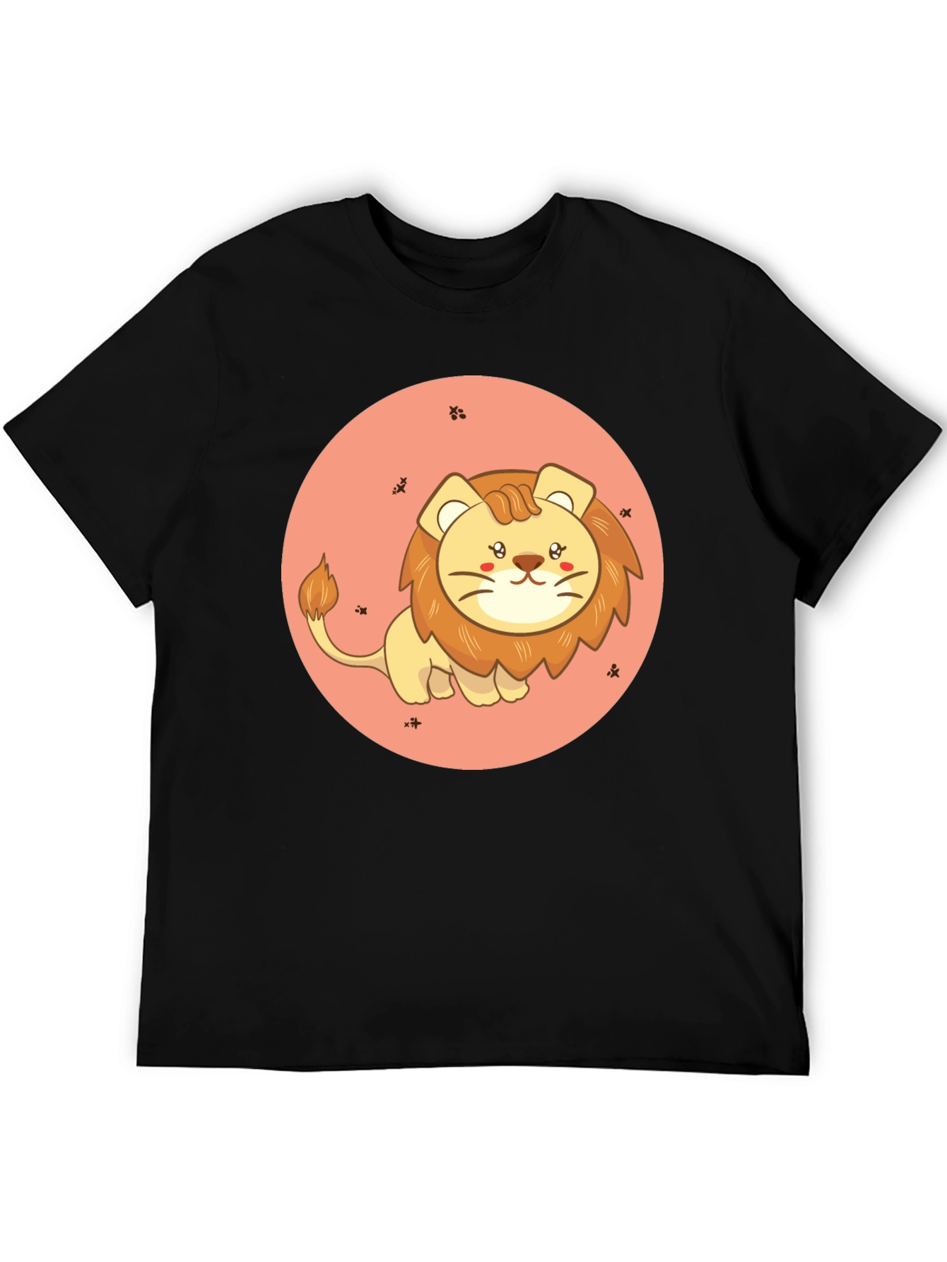 Cute Cartoon Lion Black T-Shirt