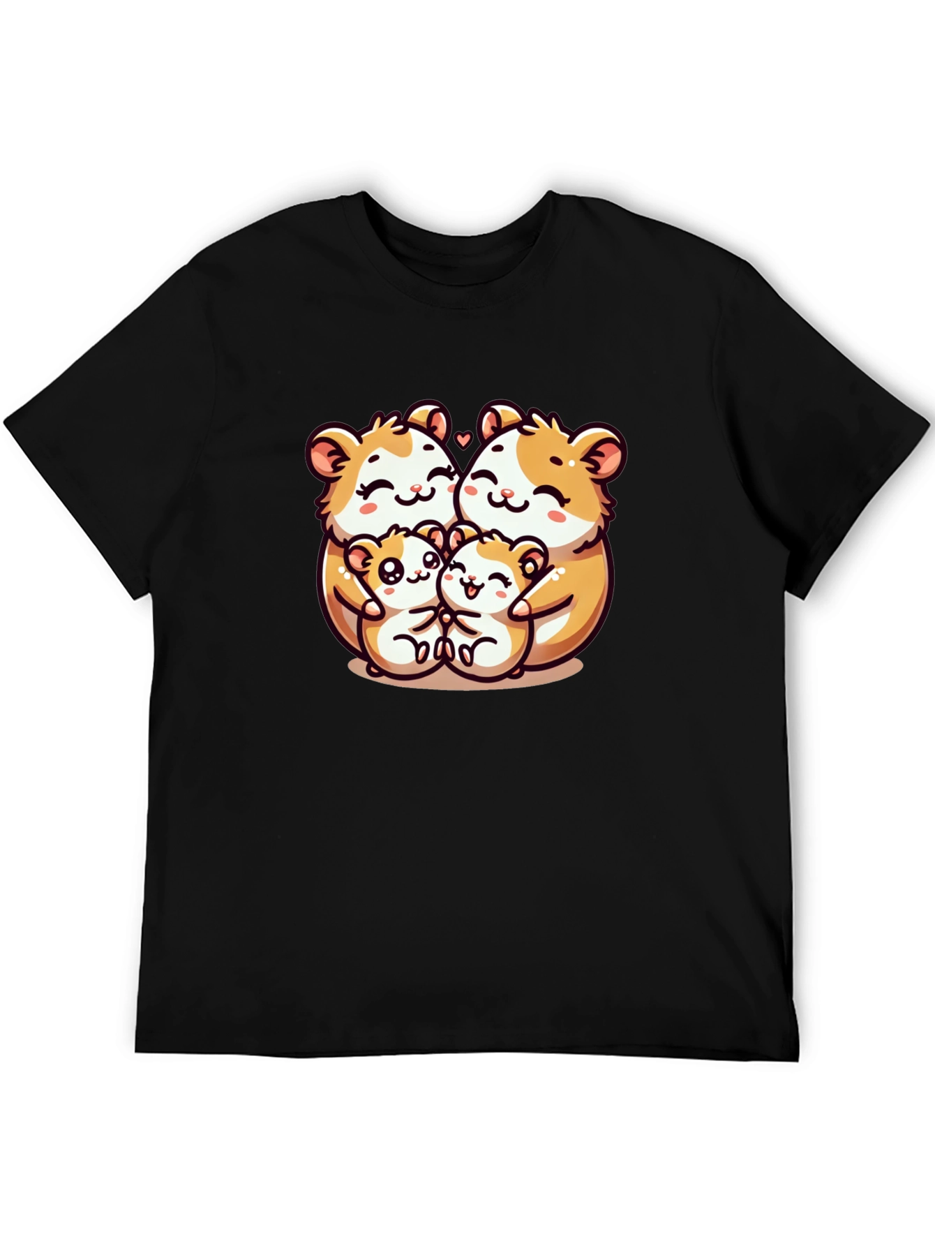Cute Hamster Family Graphic Tee - Black