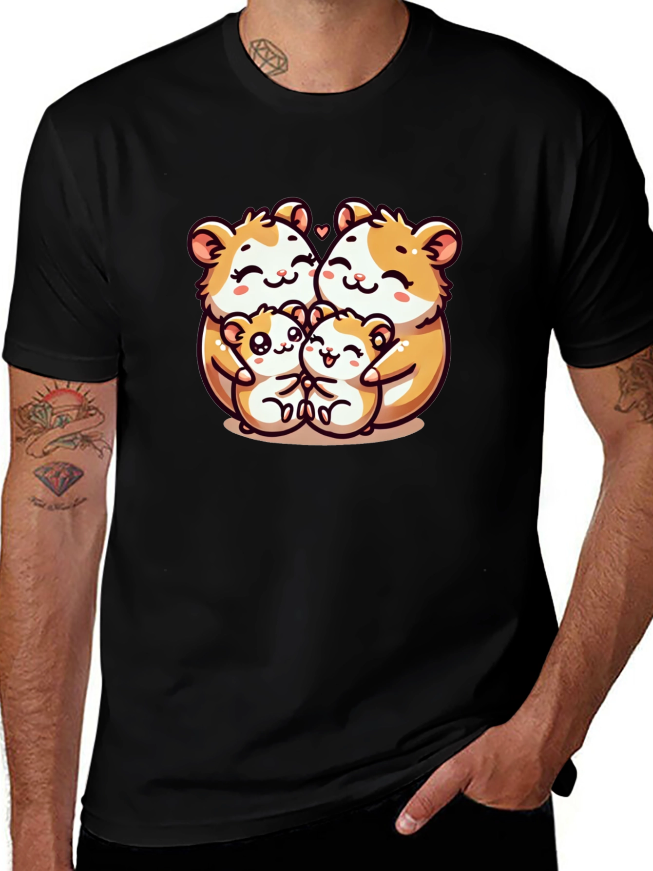 Cute Hamster Family Graphic Tee - Black