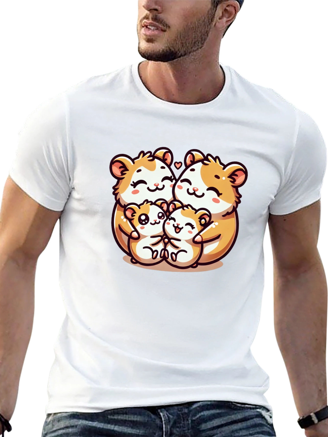 Cute Hamster Family Graphic Tee - Black