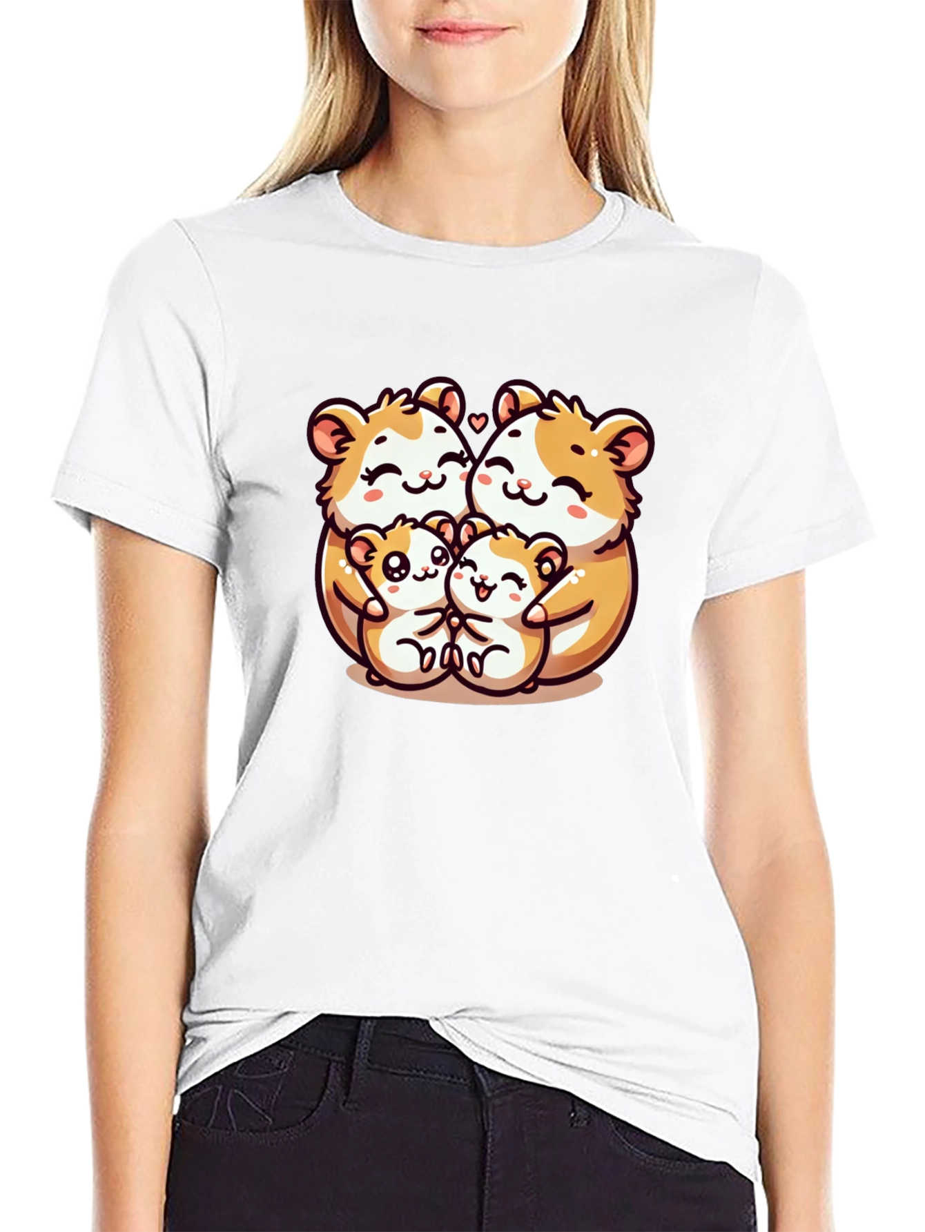 Cute Hamster Family Graphic Tee - Black