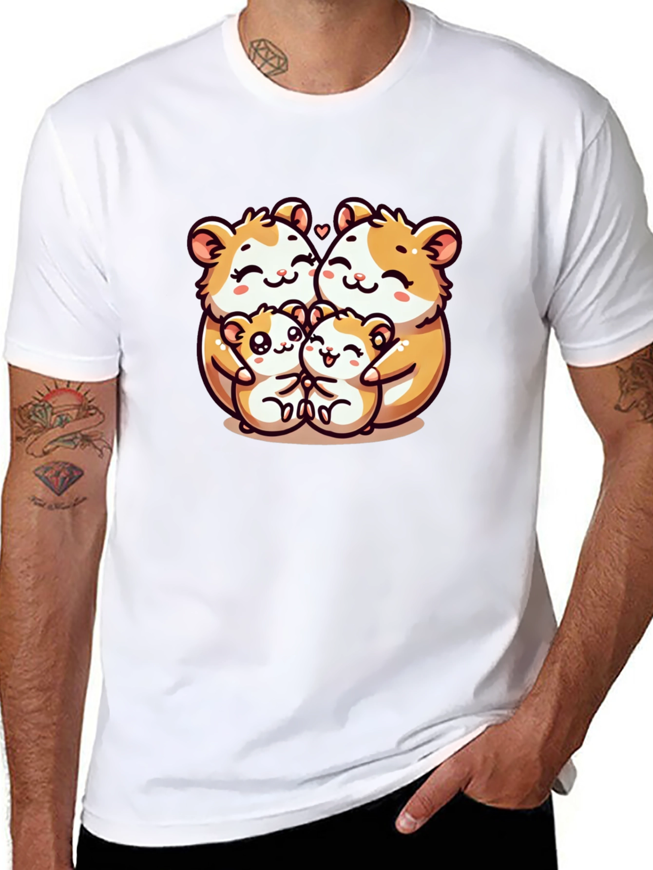 Cute Hamster Family Graphic Tee - Black