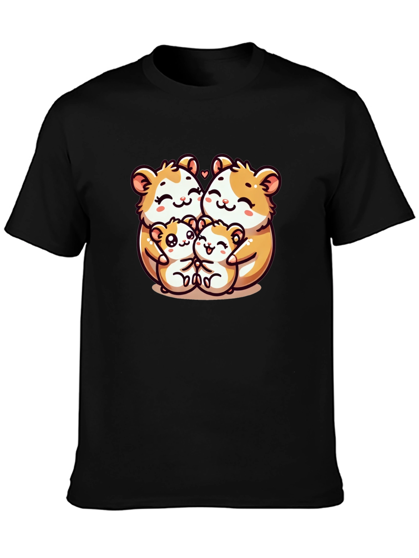Cute Hamster Family Graphic Tee - Black