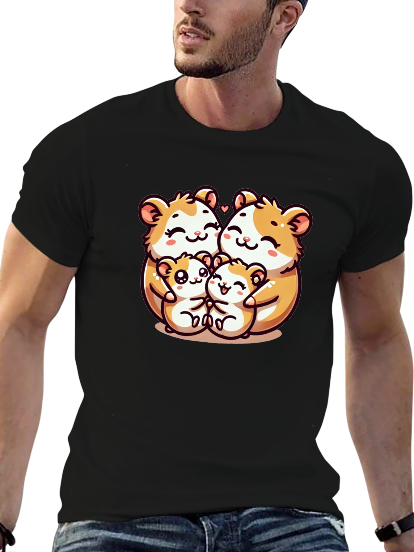 Cute Hamster Family Graphic Tee - Black
