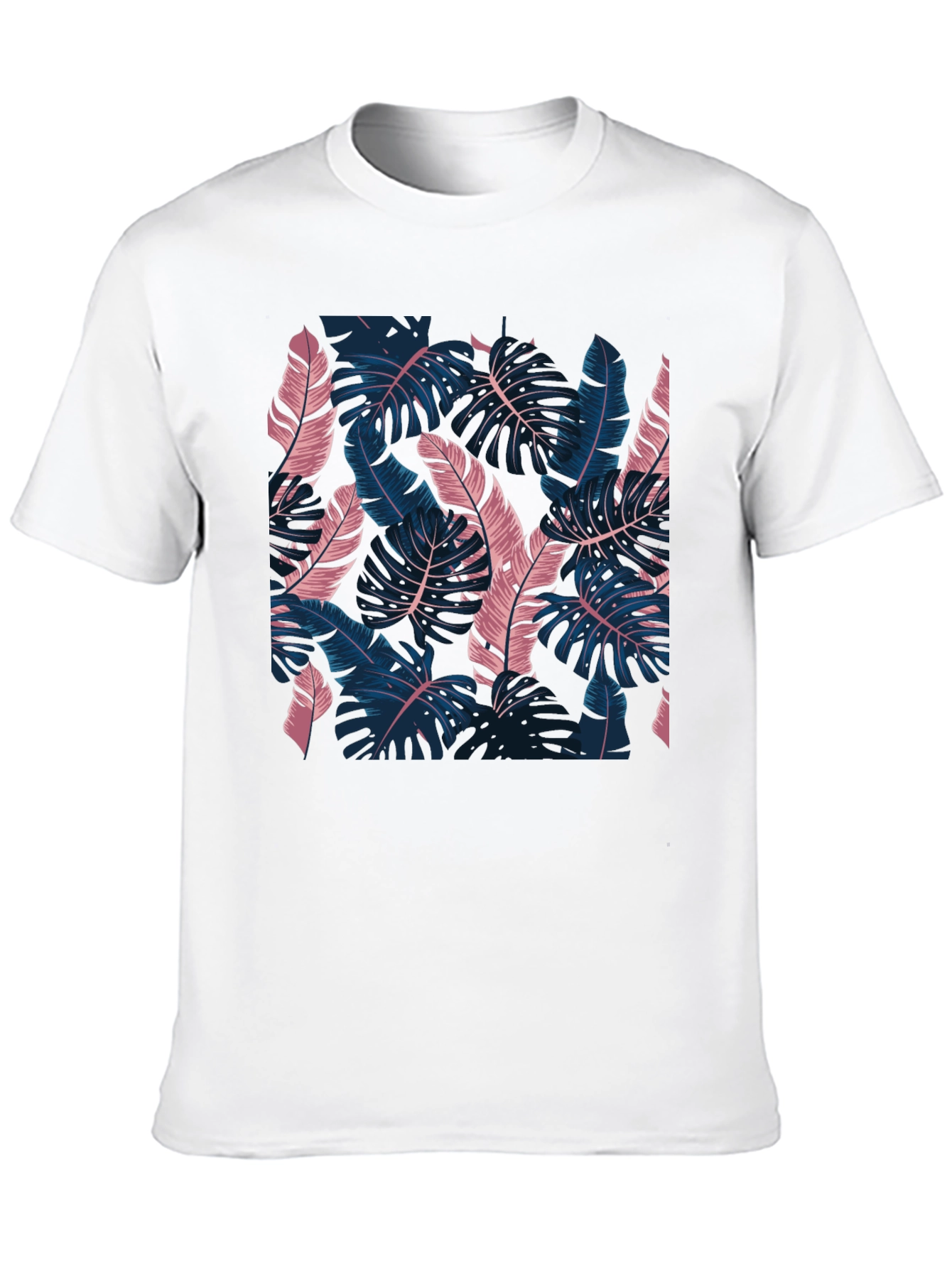 Tropical Leaf Print Black T-Shirt