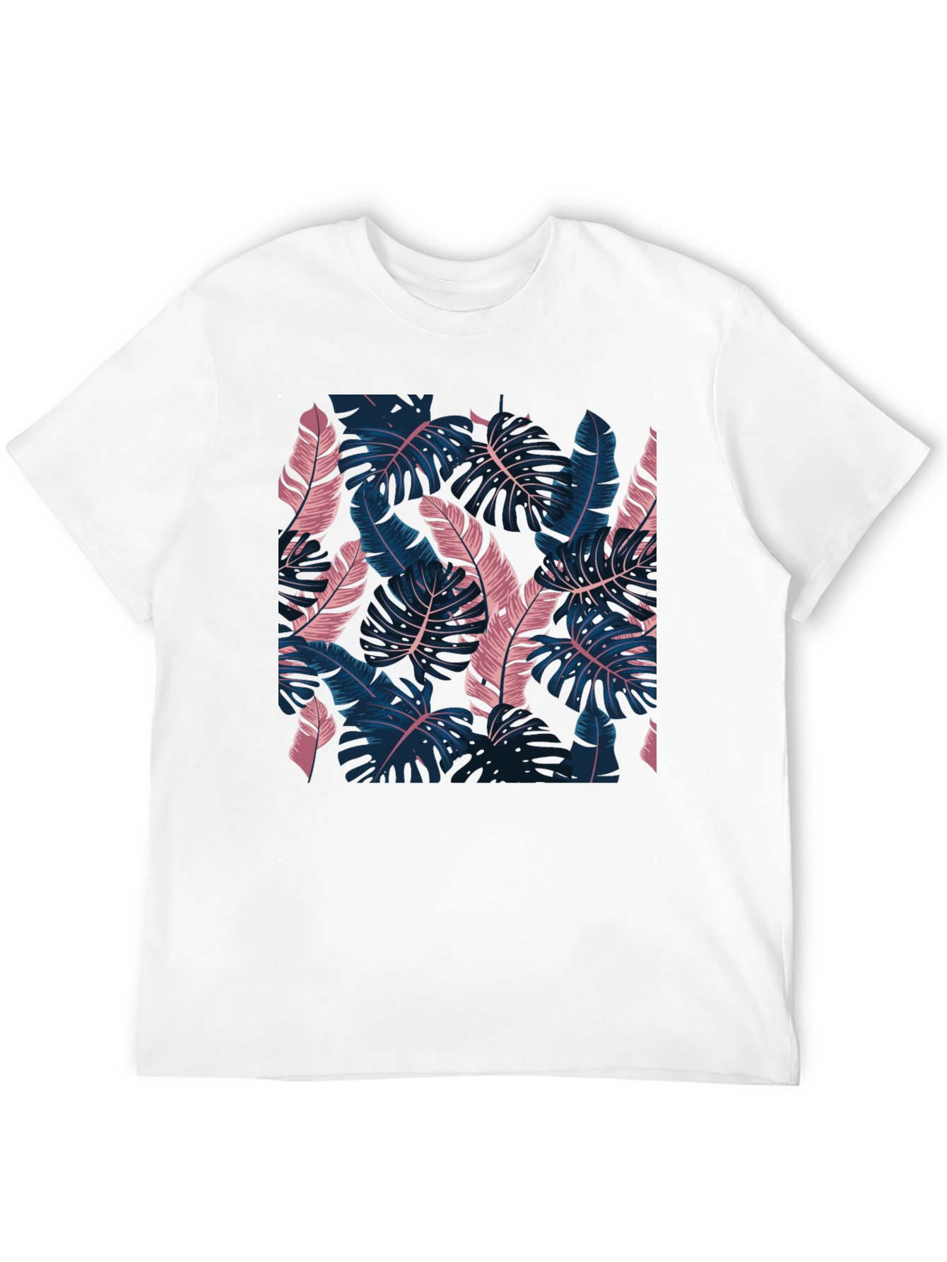 Tropical Leaf Print Black T-Shirt