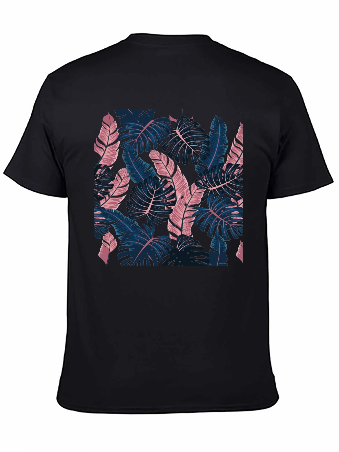 Tropical Leaf Print Black T-Shirt
