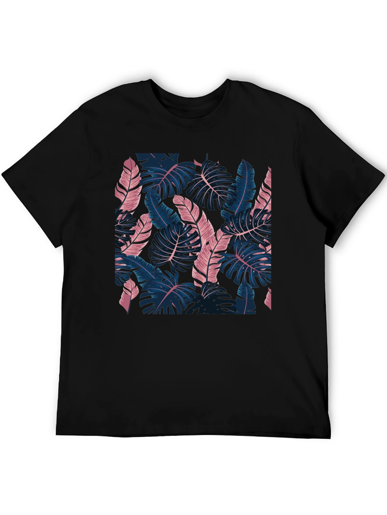 Tropical Leaf Print Black T-Shirt