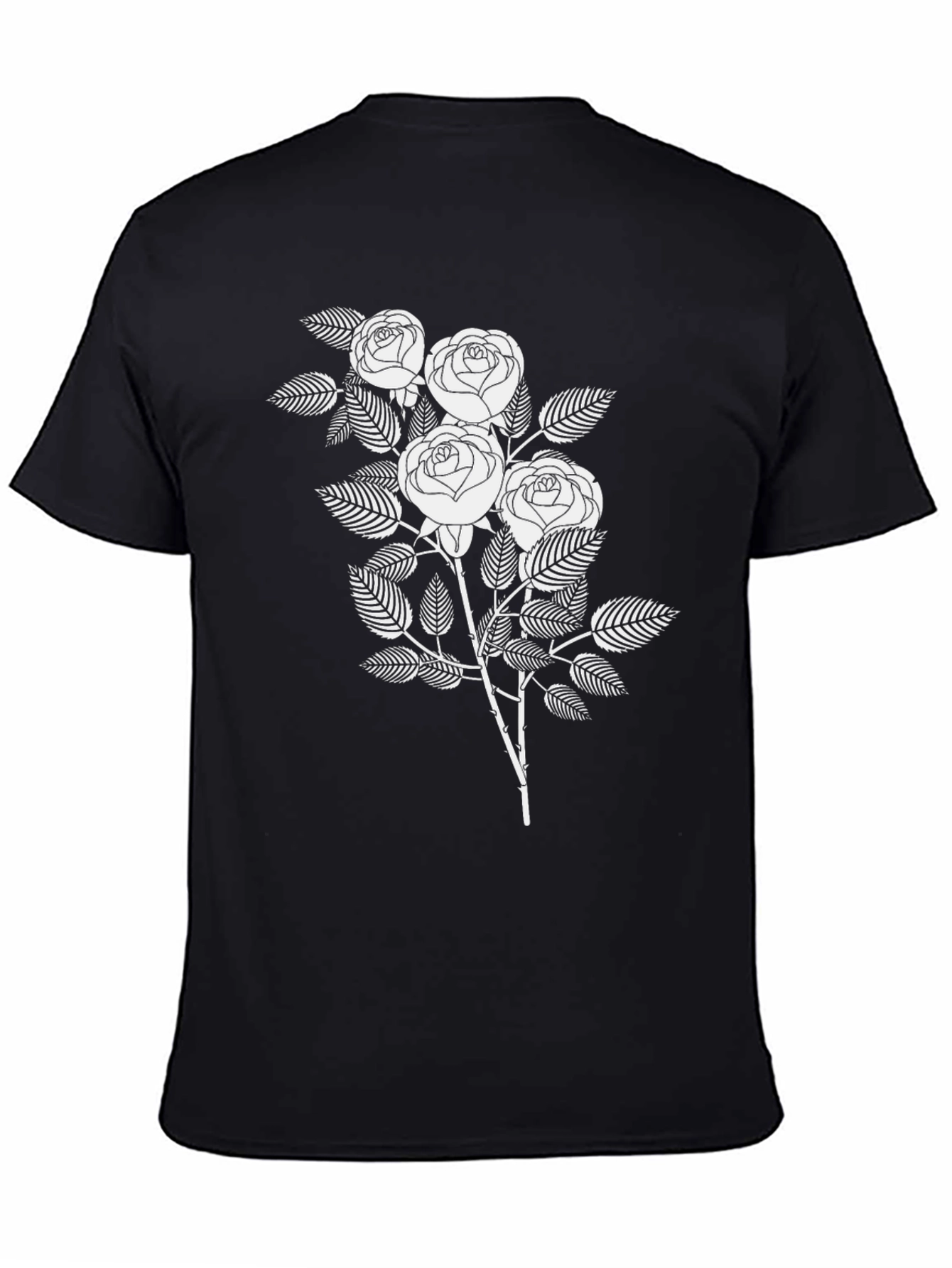 Black T-Shirt with White Rose Graphic