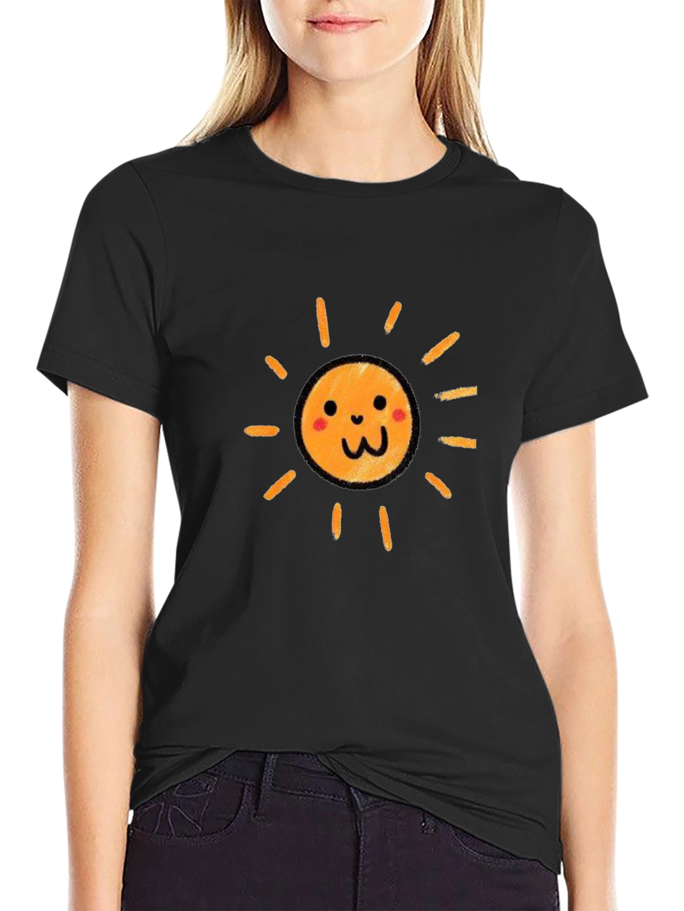 Cute Smiling Sun Graphic Black T-Shirt