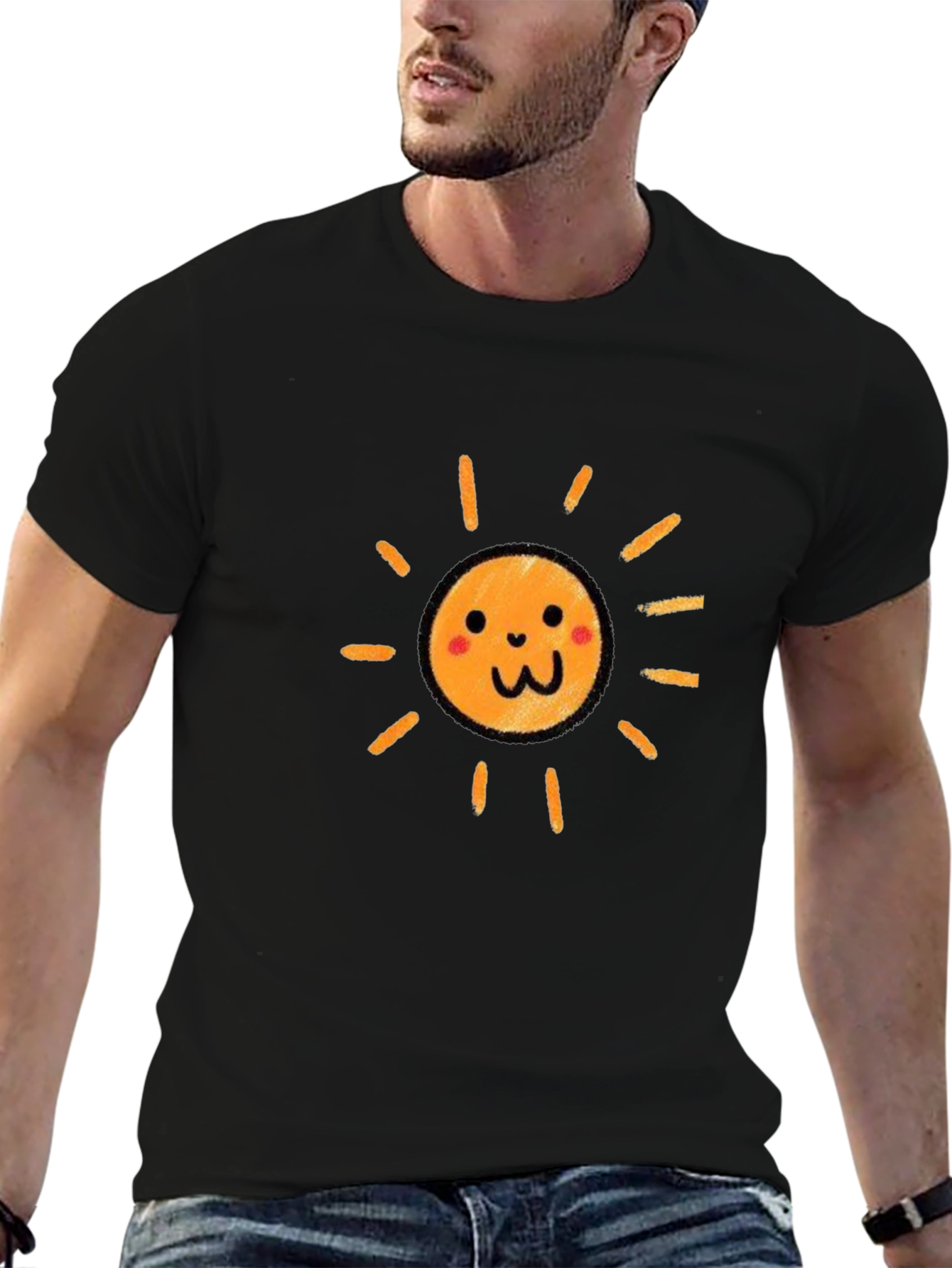 Cute Smiling Sun Graphic Black T-Shirt