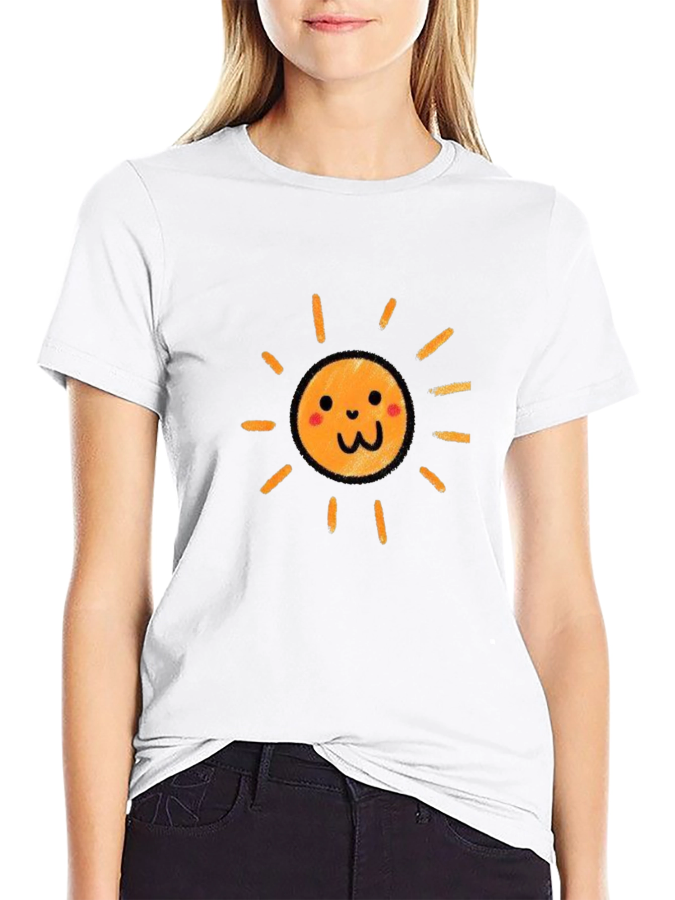 Cute Smiling Sun Graphic Black T-Shirt