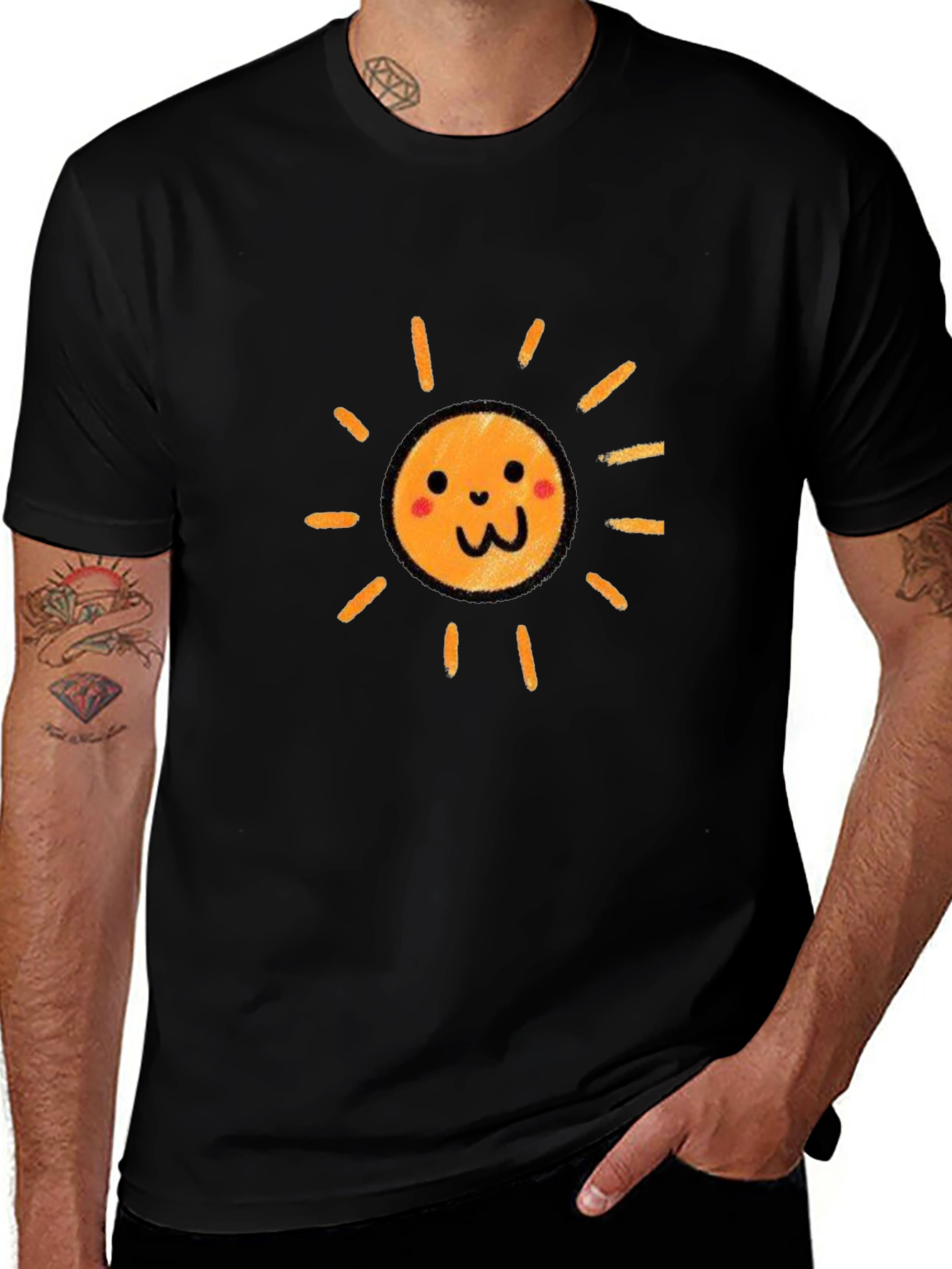 Cute Smiling Sun Graphic Black T-Shirt