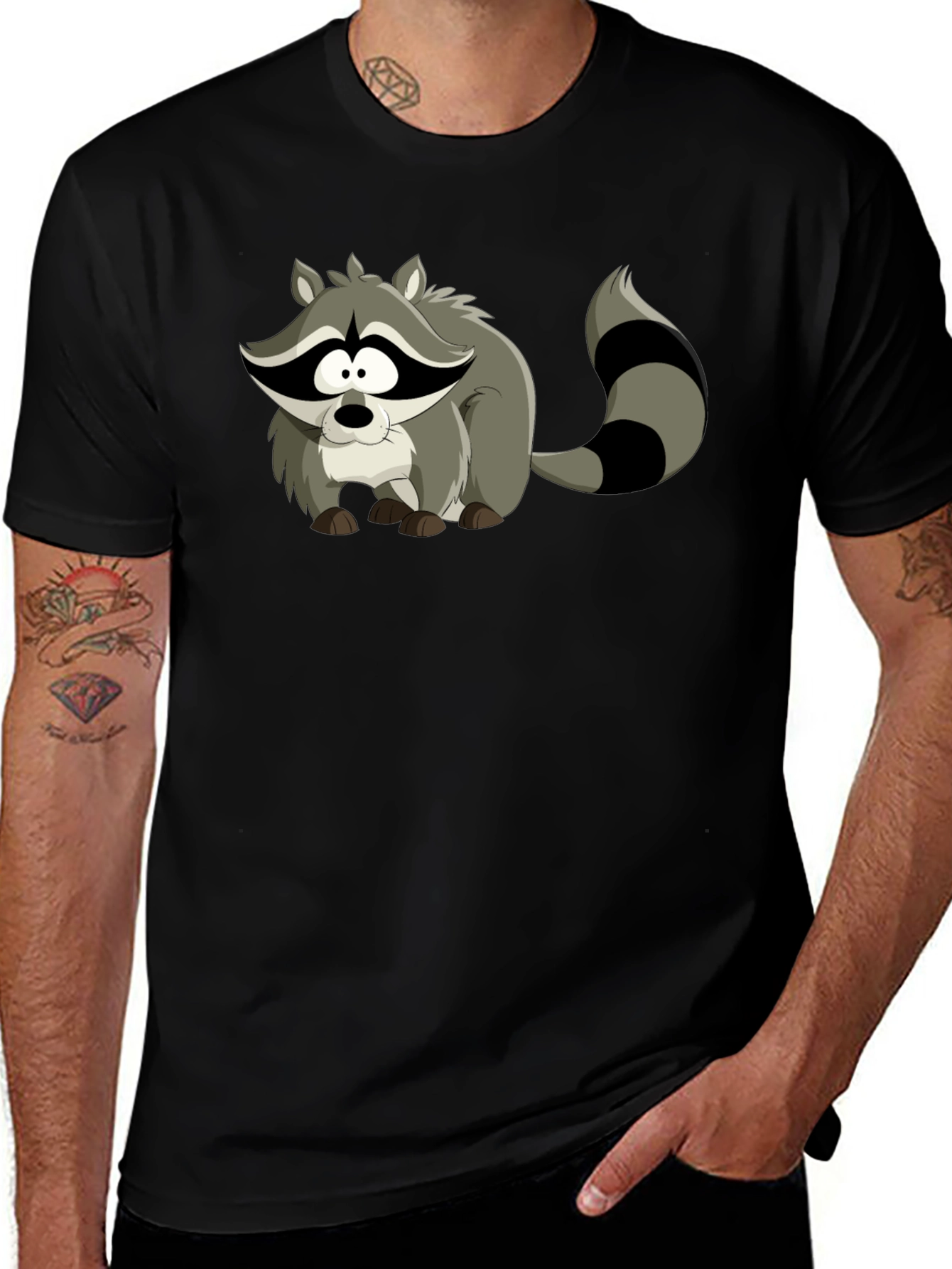 Cartoon Raccoon Black T-Shirt