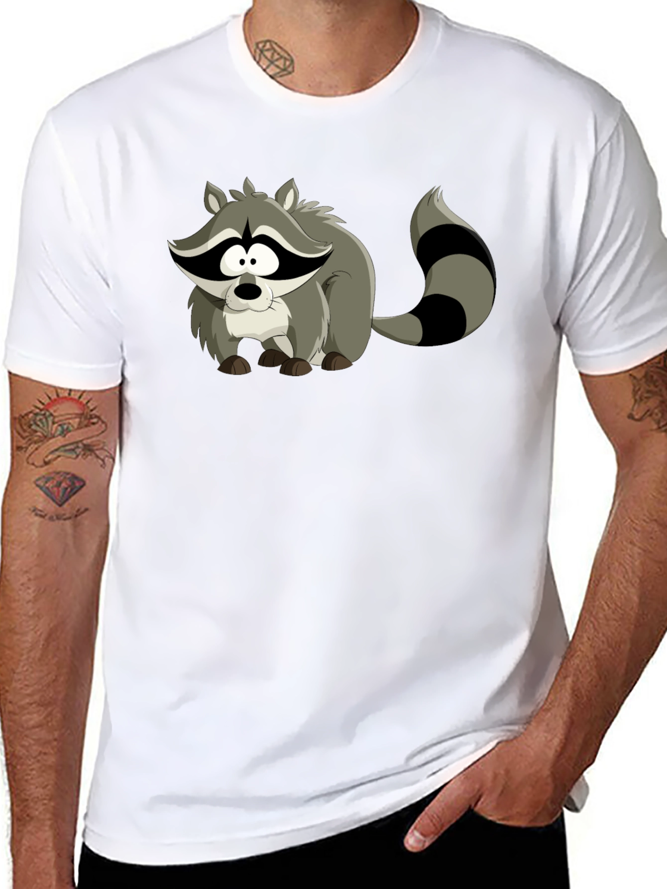 Cartoon Raccoon Black T-Shirt