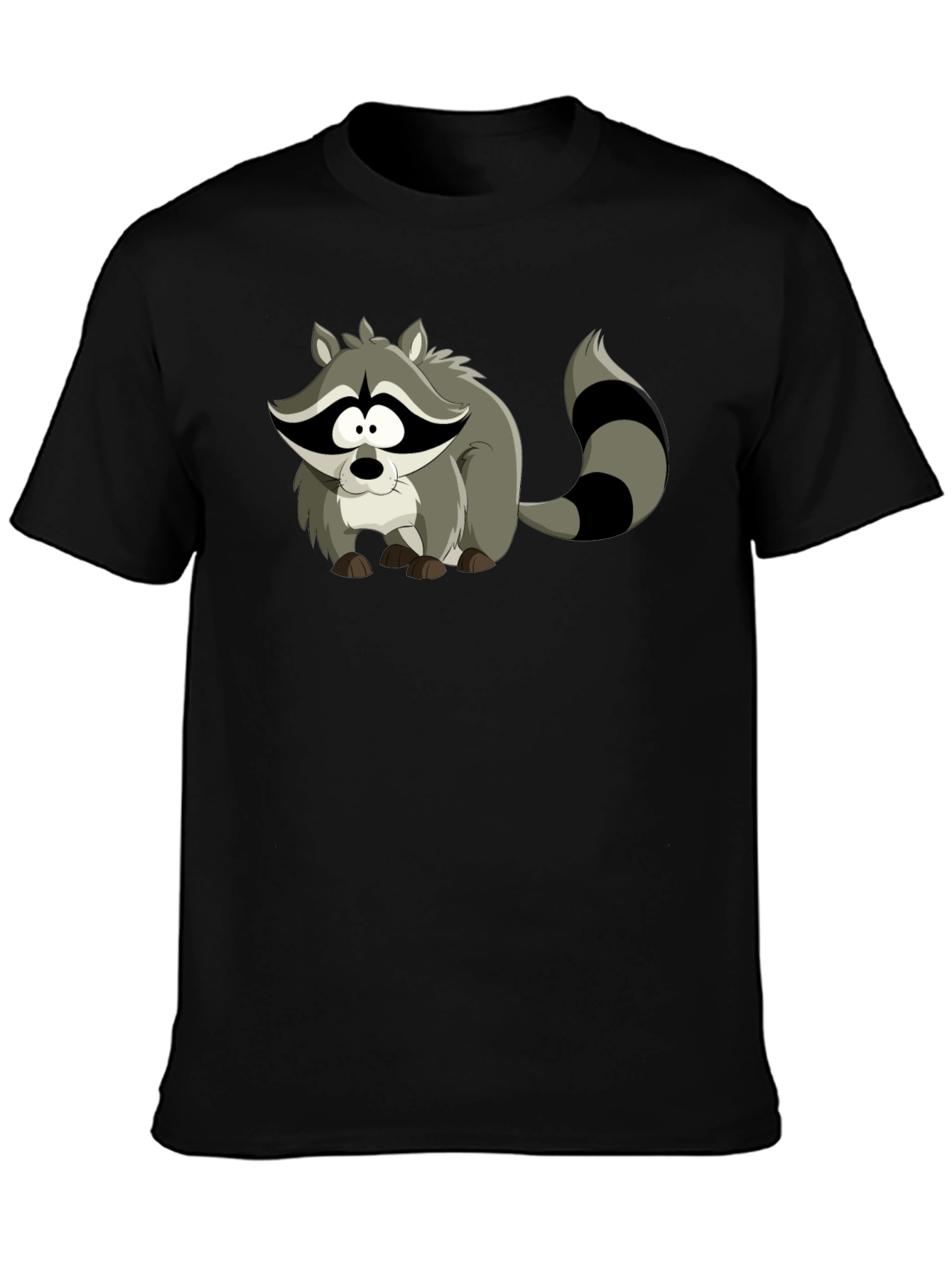 Cartoon Raccoon Black T-Shirt