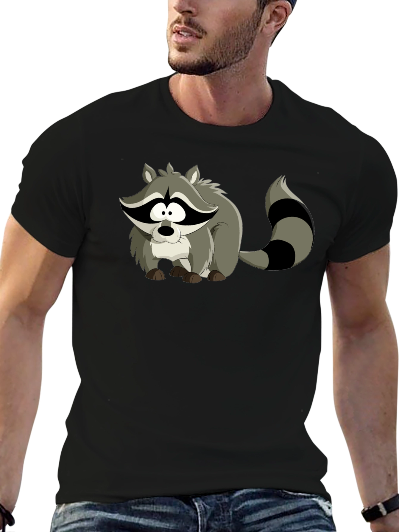 Cartoon Raccoon Black T-Shirt